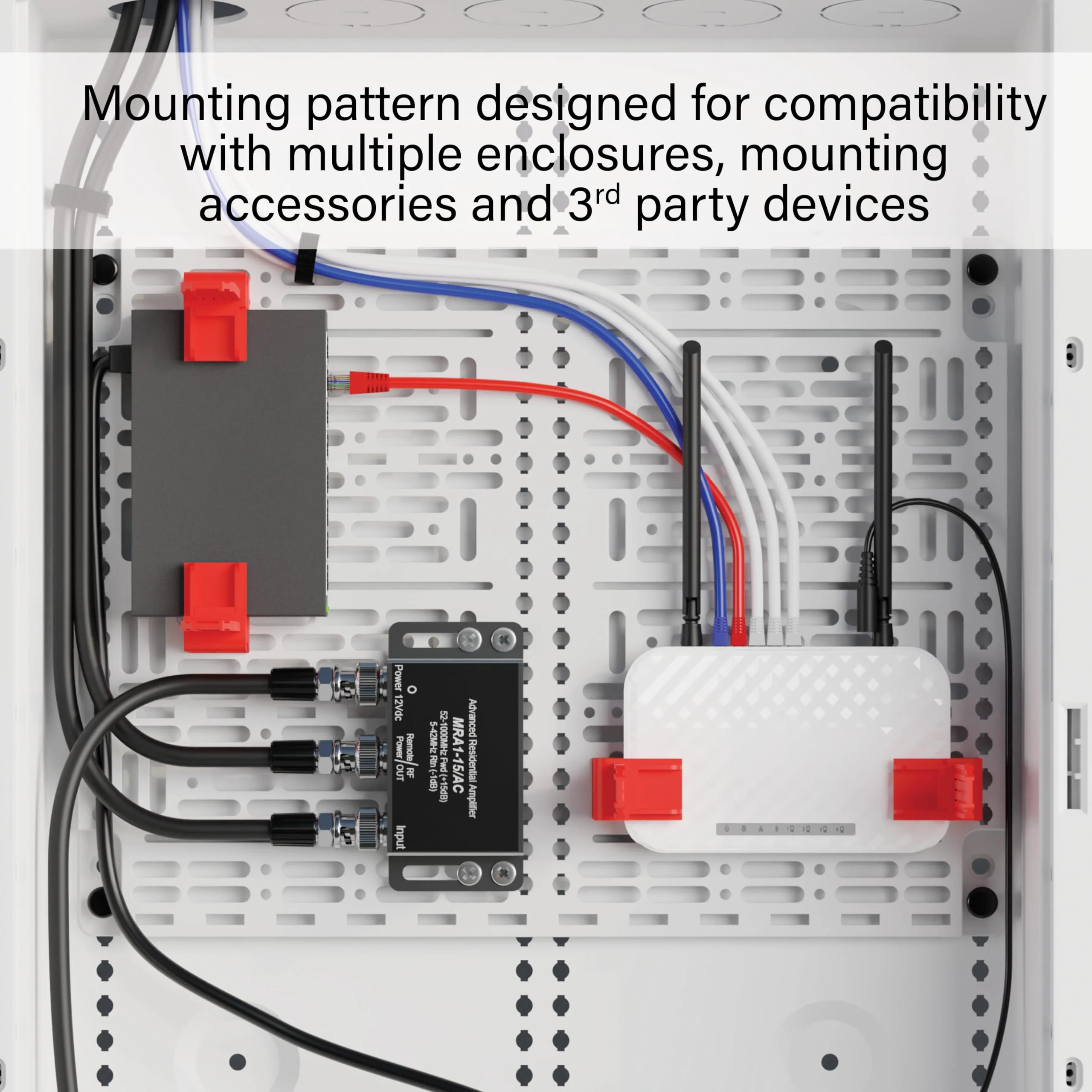 Legrand - OnQ Universal Mounting Plate 10 Inch, Secure Devices in Structured Media Enclosure Mounting Plate, Mounting Plate with 2 Rachet Clamps, Recessed Wall Plate to Organize Cable, White, AC1040F - Image 3