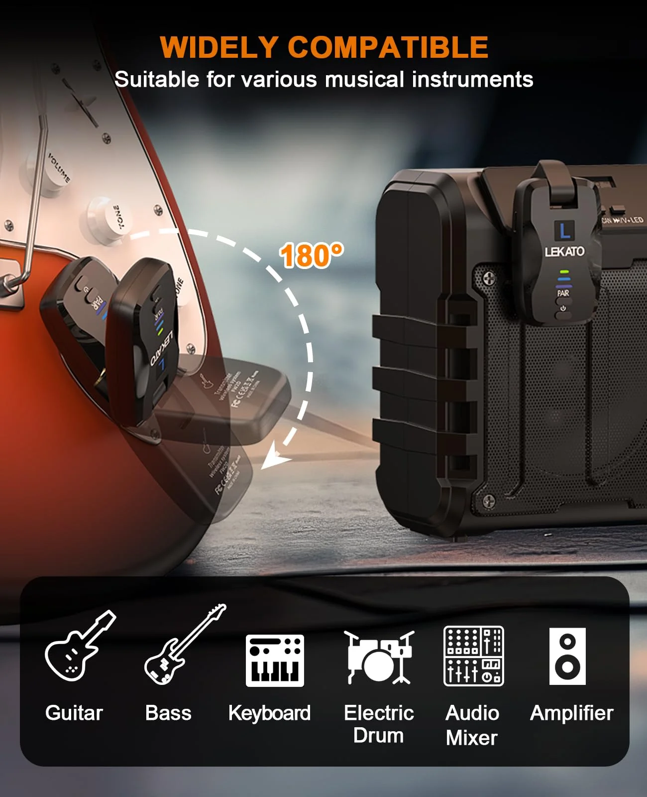 LEKATO 2.4Ghz Wireless Guitar System Exclusive Mute Plug for Electric Guitar Bass, Audio Wireless Guitar Transmitter and Receiver with 18 Channels Rechargeable Guitar Wireless System for Guitar - Image 4