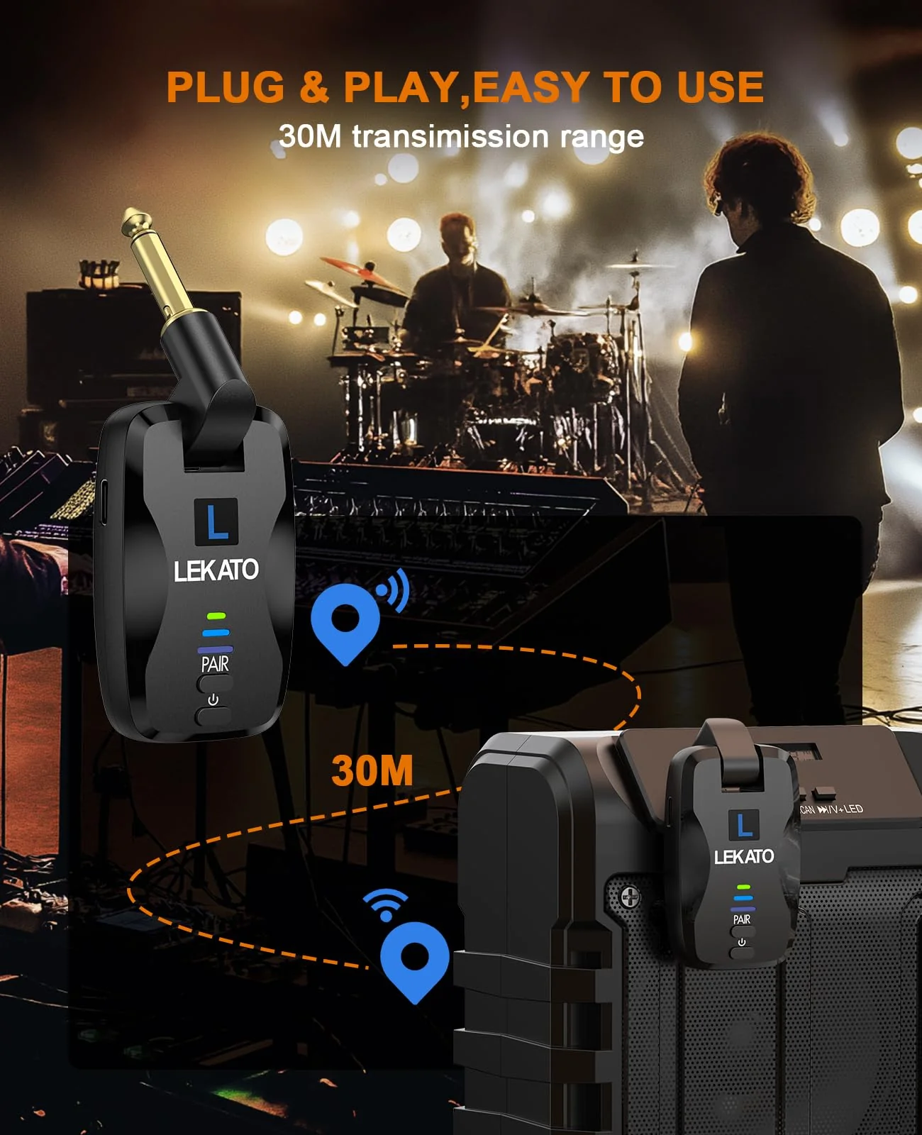 LEKATO 2.4Ghz Wireless Guitar System Exclusive Mute Plug for Electric Guitar Bass, Audio Wireless Guitar Transmitter and Receiver with 18 Channels Rechargeable Guitar Wireless System for Guitar - Image 5