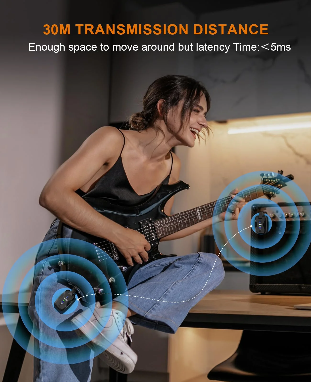 LEKATO 2.4Ghz Wireless Guitar System Exclusive Mute Plug for Electric Guitar Bass, Audio Wireless Guitar Transmitter and Receiver with 18 Channels Rechargeable Guitar Wireless System for Guitar - Image 8