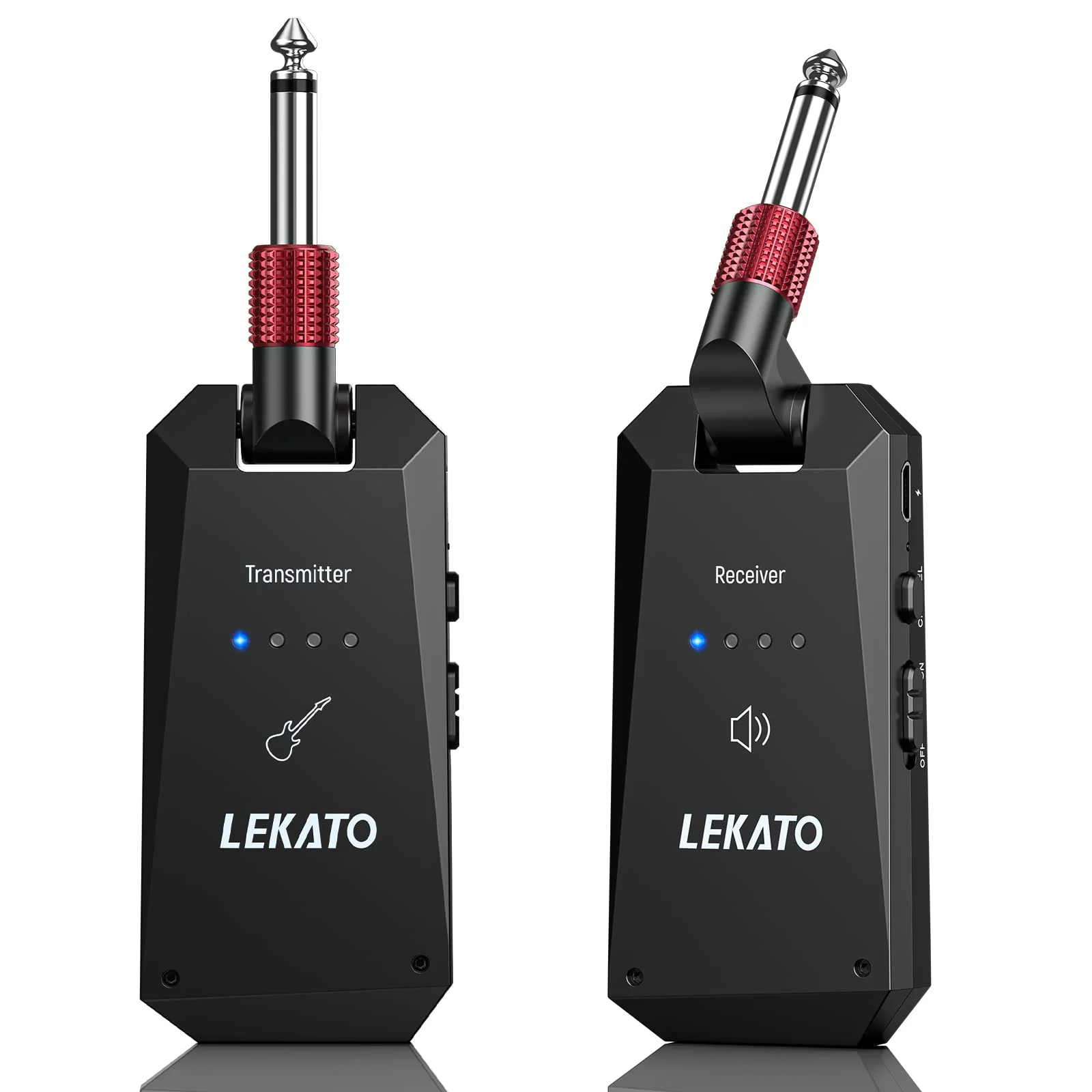 LEKATO 5.8G Wireless Guitar System Upgraded Rechargeable Wireless Guitar Transmitter Receiver, Super Long 8 Hours Battery Life, 4 Channels Guitar Wireless System for Electric Guitar Bass(WS-90)