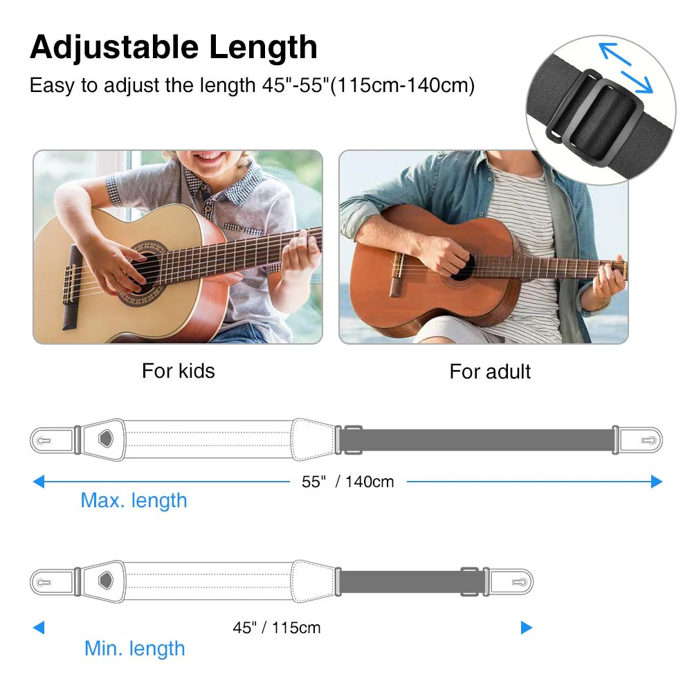 LEKATO Bass Guitar Straps for Electric Guitar & Bass 3" Wide Bass Strap Padded Guitar Straps Adjustable Length from 45" to 55" Bass Guitar Strap with Pick Holder 2 Safety Strap Locks & 6 Picks Regular(45"-55") Black - Image 5
