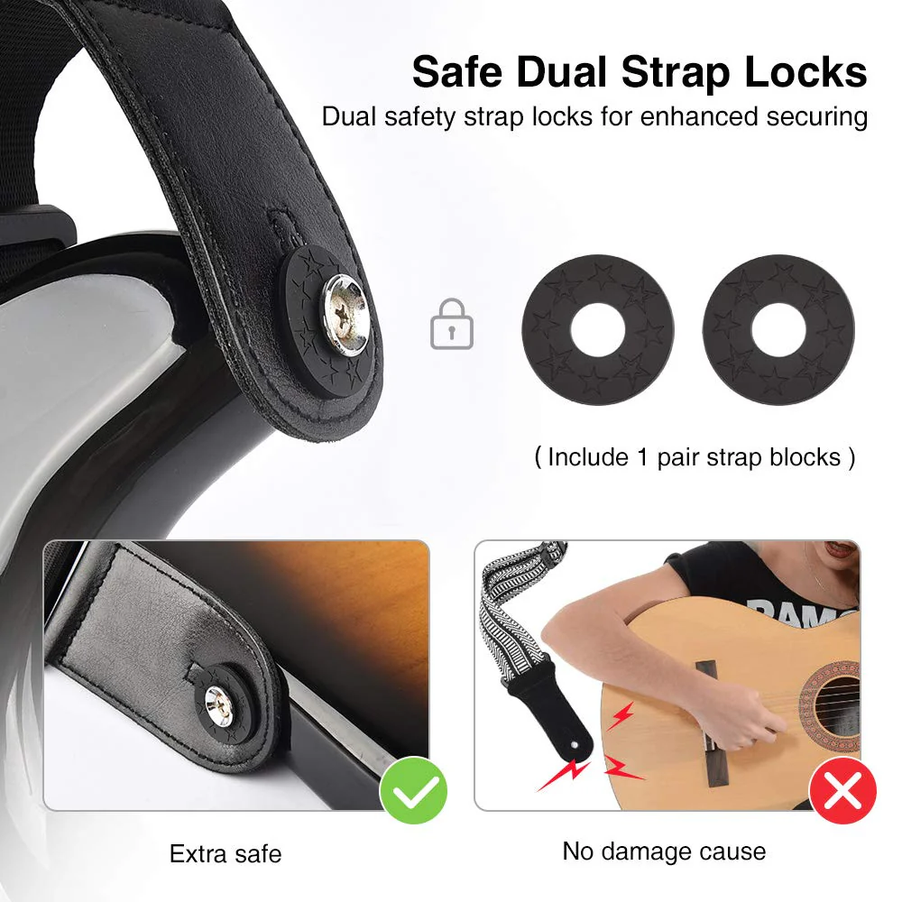 LEKATO Bass Guitar Straps for Electric Guitar & Bass 3" Wide Bass Strap Padded Guitar Straps Adjustable Length from 45" to 55" Bass Guitar Strap with Pick Holder 2 Safety Strap Locks & 6 Picks Regular(45"-55") Black - Image 6