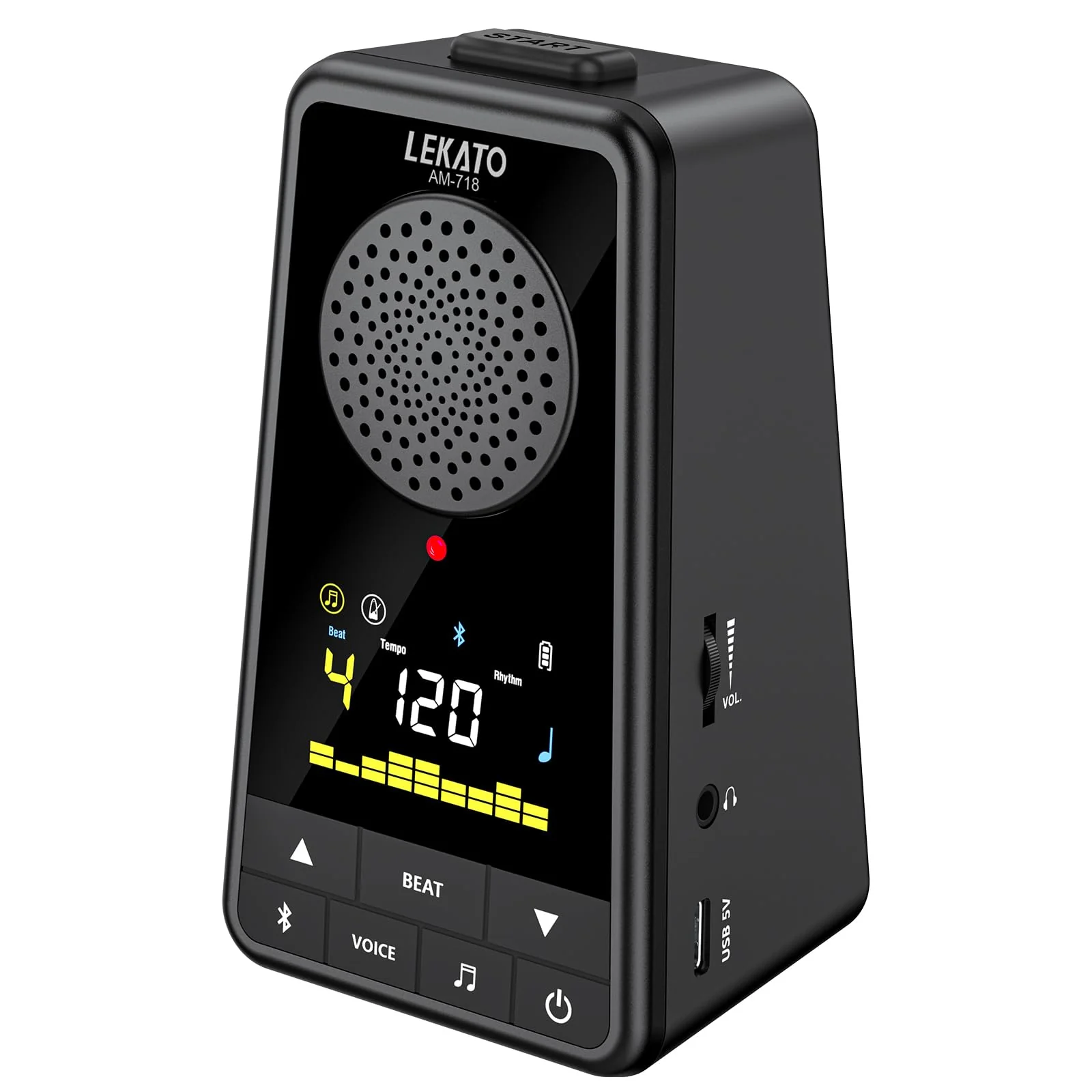 LEKATO Bluetooth Speaker Metronome for Guitar Piano Drum, Rechargeable 2-in-1 Electronic Digital Metronome with Vocal Counts, Portable Wireless Speaker Beats Mixer, Black 2-in-1 Bluetooth Speaker Metronome-Black