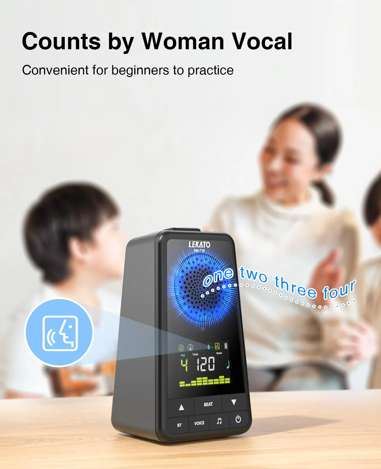 LEKATO Bluetooth Speaker Metronome for Guitar Piano Drum, Rechargeable 2-in-1 Electronic Digital Metronome with Vocal Counts, Portable Wireless Speaker Beats Mixer, Black 2-in-1 Bluetooth Speaker Metronome-Black - Image 4