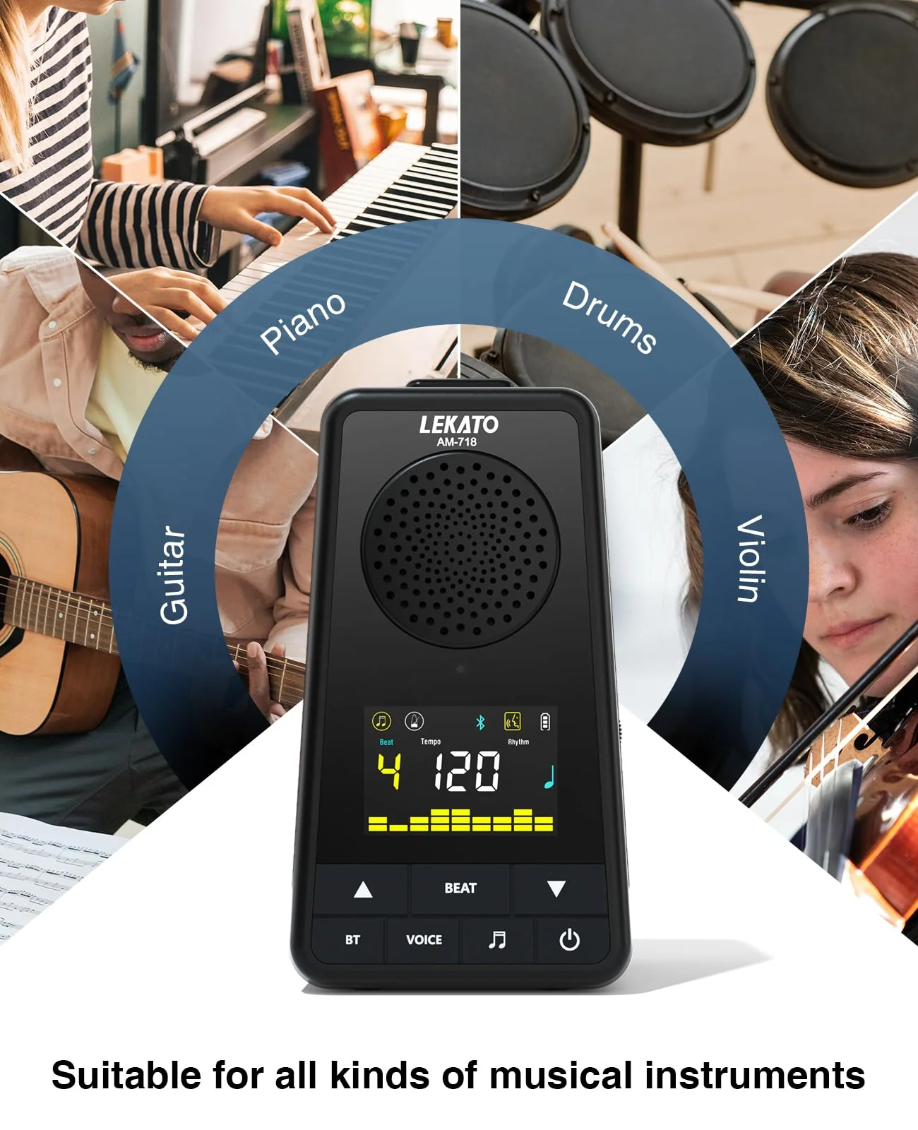 LEKATO Bluetooth Speaker Metronome for Guitar Piano Drum, Rechargeable 2-in-1 Electronic Digital Metronome with Vocal Counts, Portable Wireless Speaker Beats Mixer, Black 2-in-1 Bluetooth Speaker Metronome-Black - Image 8