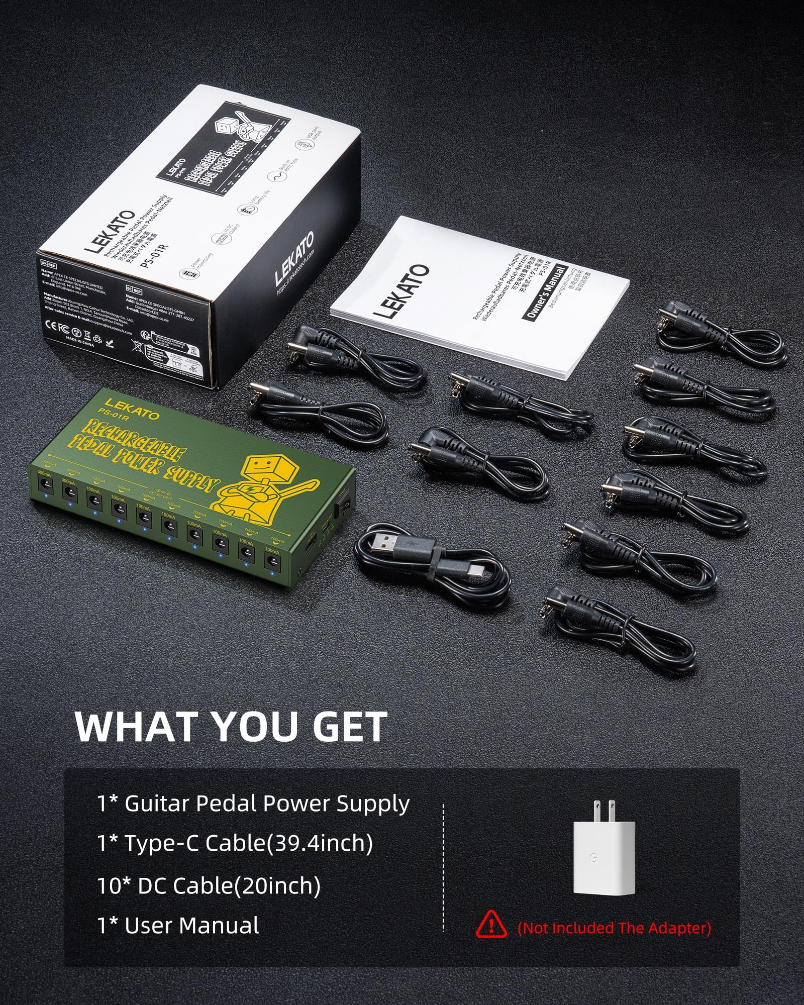 LEKATO Built-in 10000mAh Rechargeable Battery Guitar Pedal Power Supply, 10 Isolated DC Outputs, 9V 300mA, 100mA Effect Pedal Boards Power Supply, 5V/1A USB Port, Short Circuit Protection, PS-01R - Image 8