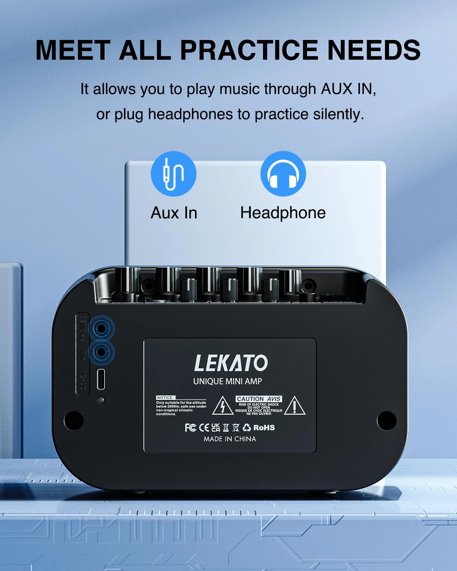 LEKATO Electric Guitar Amp, 10W Mini Guitar Amp, Distortion, Clean, Delay, Three-Band EQ, Gain Regulation, Bluetooth Guitar Amp Portable for Travel, Room Practice Black - Image 6