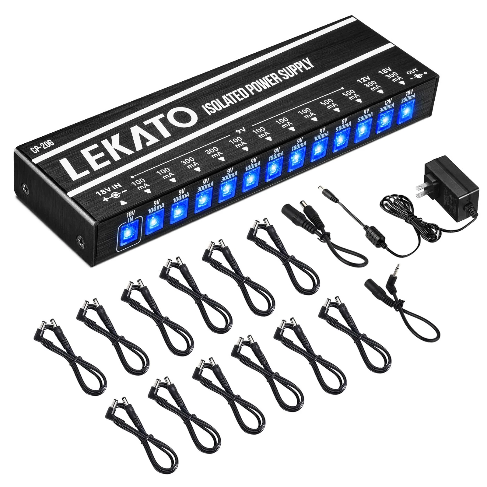 LEKATO Guitar Pedal Power Supply, True Isolated Pedal Power Supply with 12 Ports, Guitar Pedal Power DC Output 9V 12V 18V, Short Circuit Protection for Effect Pedals