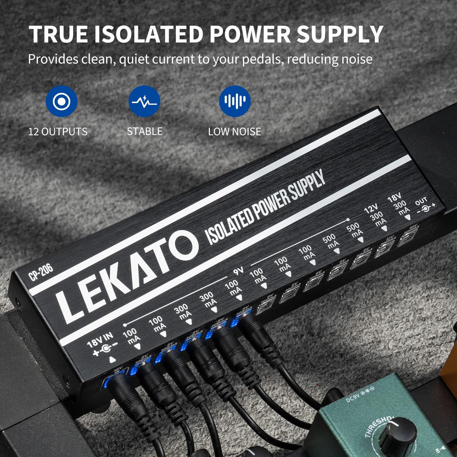 LEKATO Guitar Pedal Power Supply, True Isolated Pedal Power Supply with 12 Ports, Guitar Pedal Power DC Output 9V 12V 18V, Short Circuit Protection for Effect Pedals - Image 2