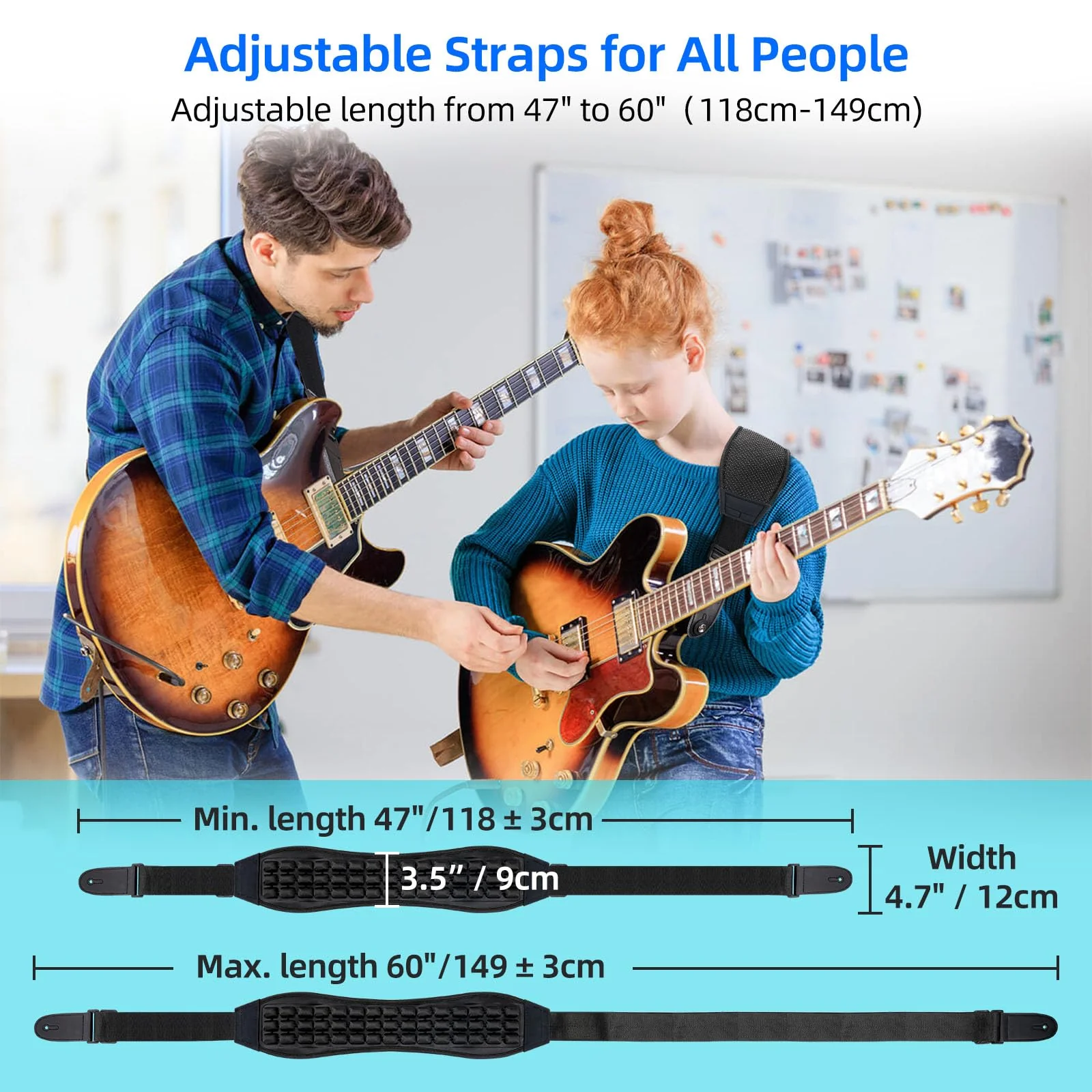LEKATO Guitar Strap for Electric Guitar Bass with 3.5″ Wide Air Cell Cushions Bass Strap Padded Guitar Straps with Strap Locks, Picks, Adjustable Length from 47″ to 60″ - Image 3