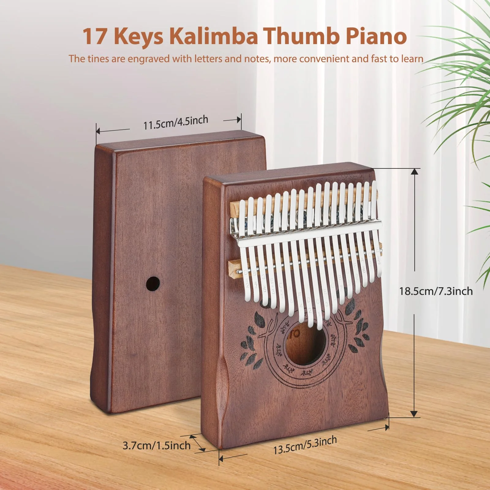 LEKATO Kalimba 17 Keys, Solid Wood Thumb Piano Portable Mbira Finger Piano Beginners C Key with Music Book, Tuning Hammer, Storage bag, Christmas Gift for Children/Teenagers/Music Lovers Retro Brown - Image 4