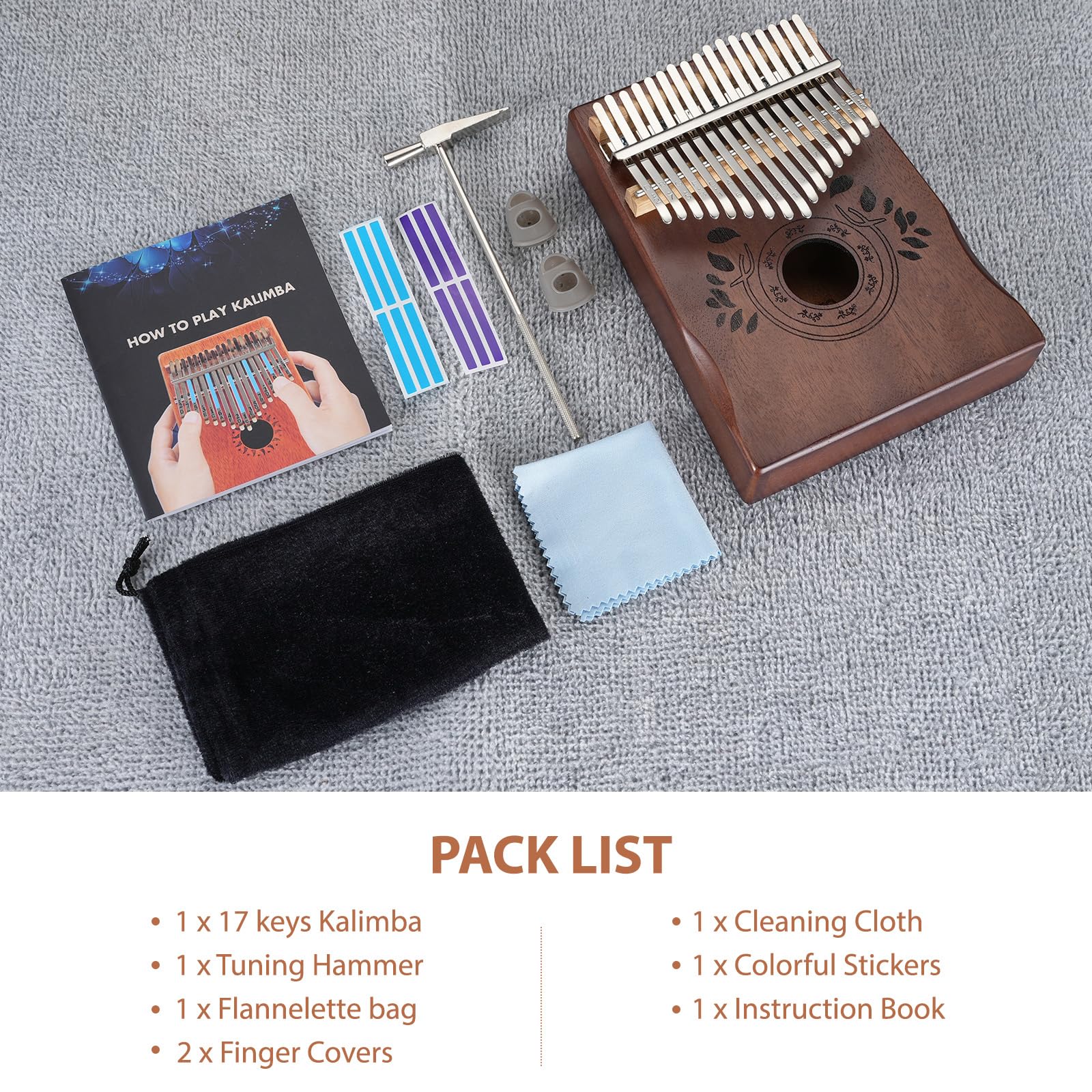 LEKATO Kalimba 17 Keys, Solid Wood Thumb Piano Portable Mbira Finger Piano Beginners C Key with Music Book, Tuning Hammer, Storage bag, Christmas Gift for Children/Teenagers/Music Lovers Retro Brown - Image 5