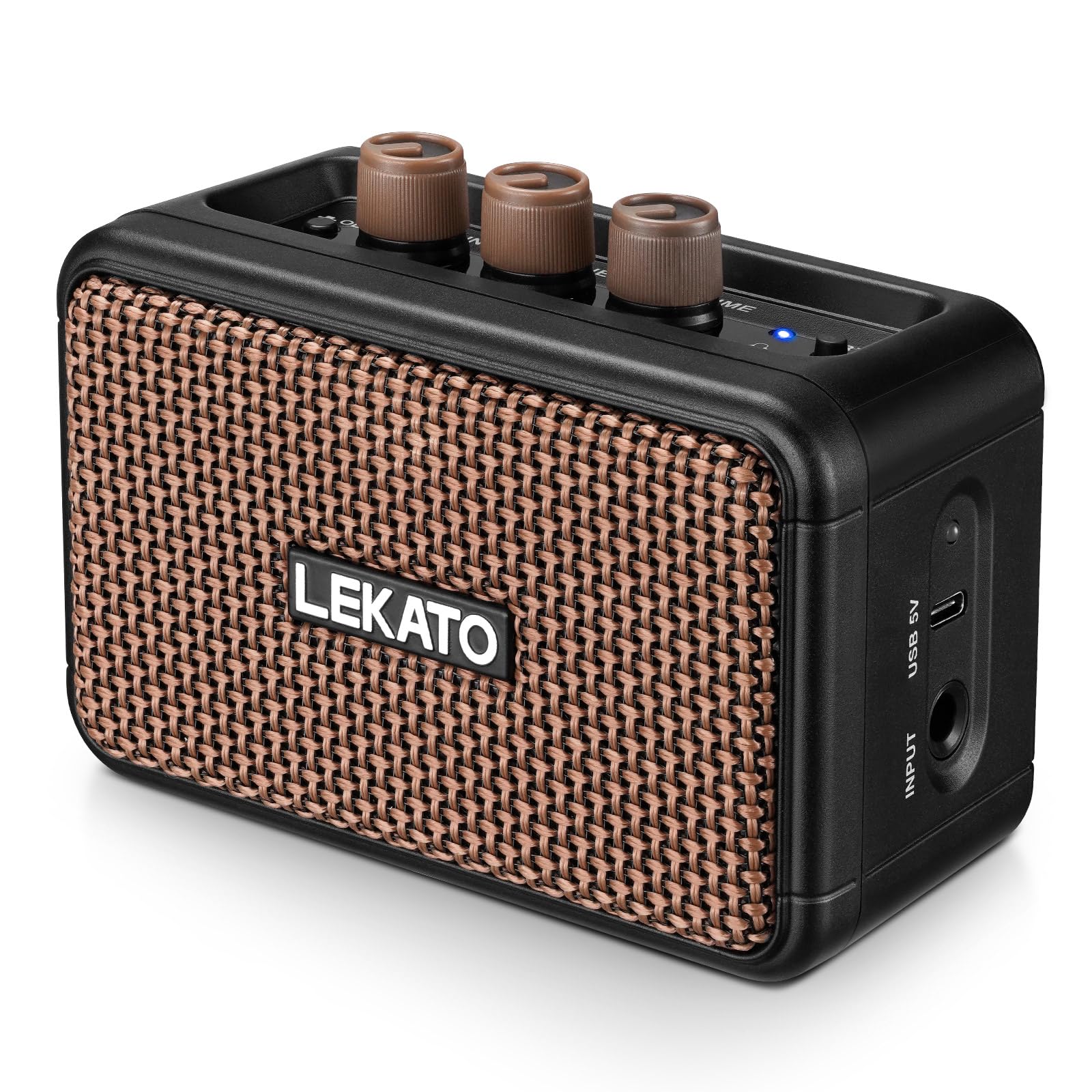 LEKATO Mini Electric Guitar Amplifier, Dual Speakers 5W, Rechargeable Guitar Amp Bluetooth with Clean Overdrive Effects, Headphone Jack, Retro Portable Small Amp for Practice