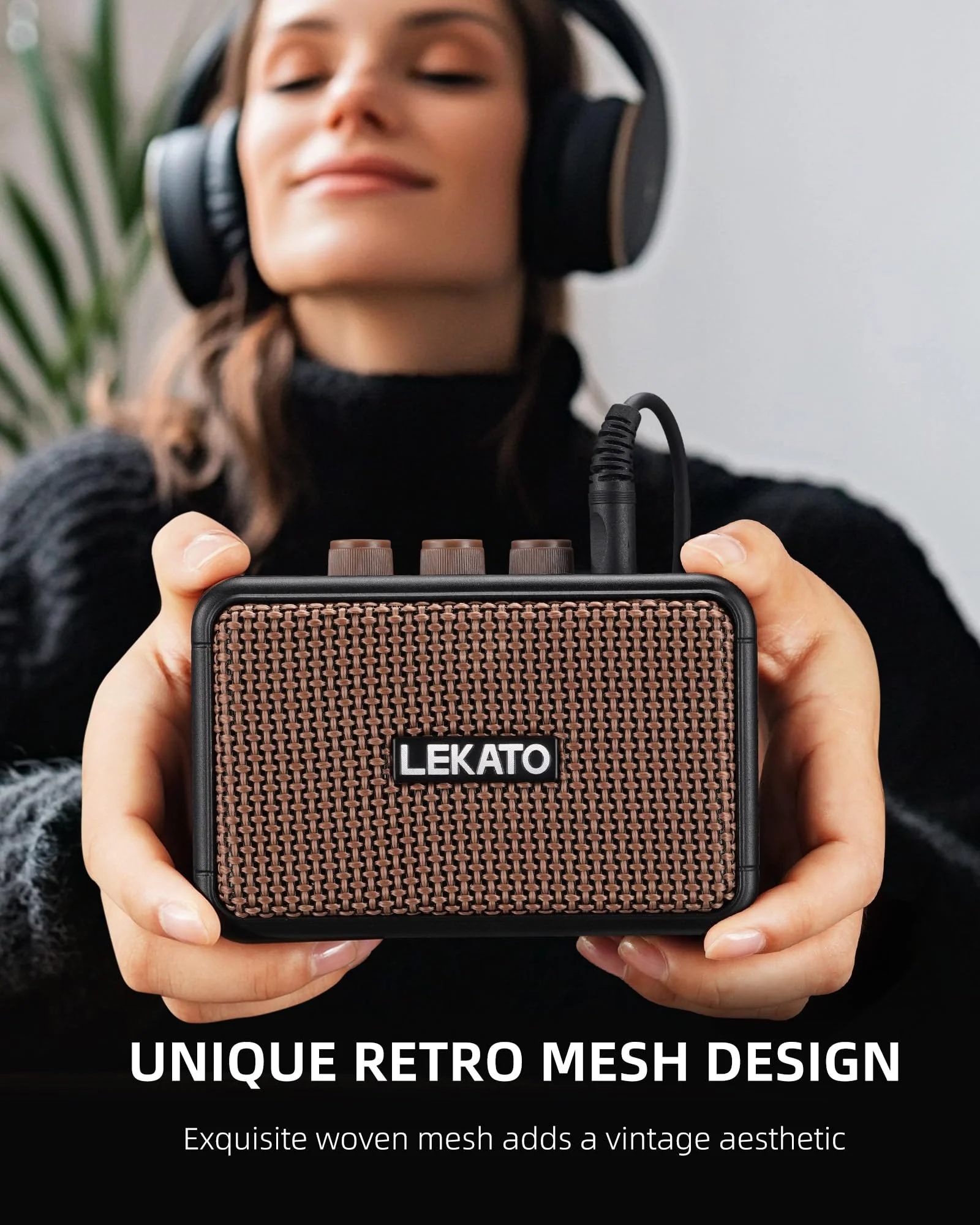 LEKATO Mini Electric Guitar Amplifier, Dual Speakers 5W, Rechargeable Guitar Amp Bluetooth with Clean Overdrive Effects, Headphone Jack, Retro Portable Small Amp for Practice - Image 5