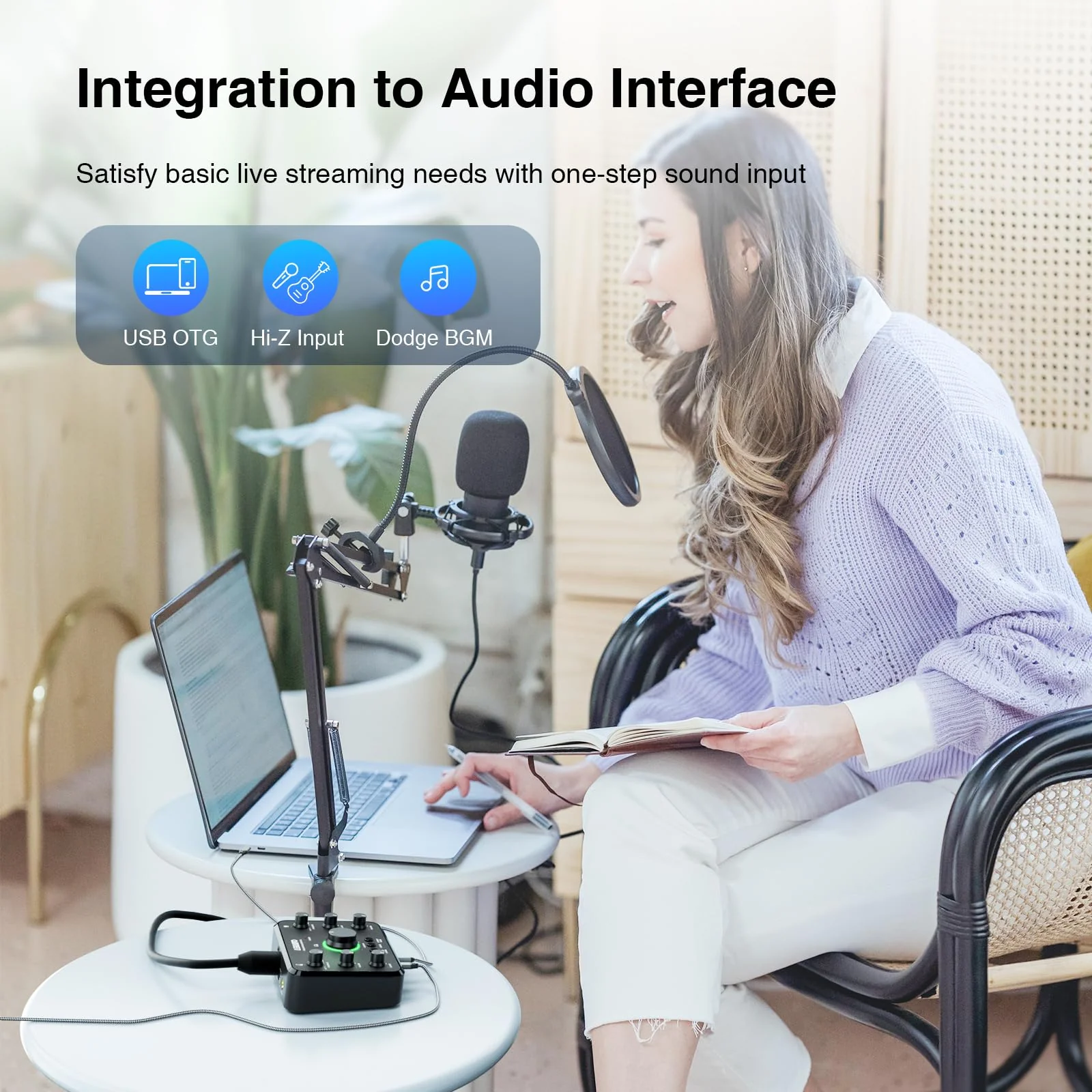 LEKATO Rechargeable Bluetooth Audio Interfaces, USB Audio Interface with XLR Mic, Hi-Z Line, 24bit/96kHz, 48V Phantom Power for Gaming Vocal Streaming Podcast Recording - Image 3
