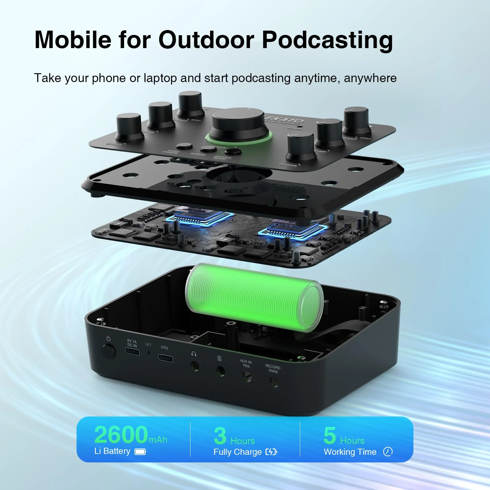 LEKATO Rechargeable Bluetooth Audio Interfaces, USB Audio Interface with XLR Mic, Hi-Z Line, 24bit/96kHz, 48V Phantom Power for Gaming Vocal Streaming Podcast Recording - Image 7