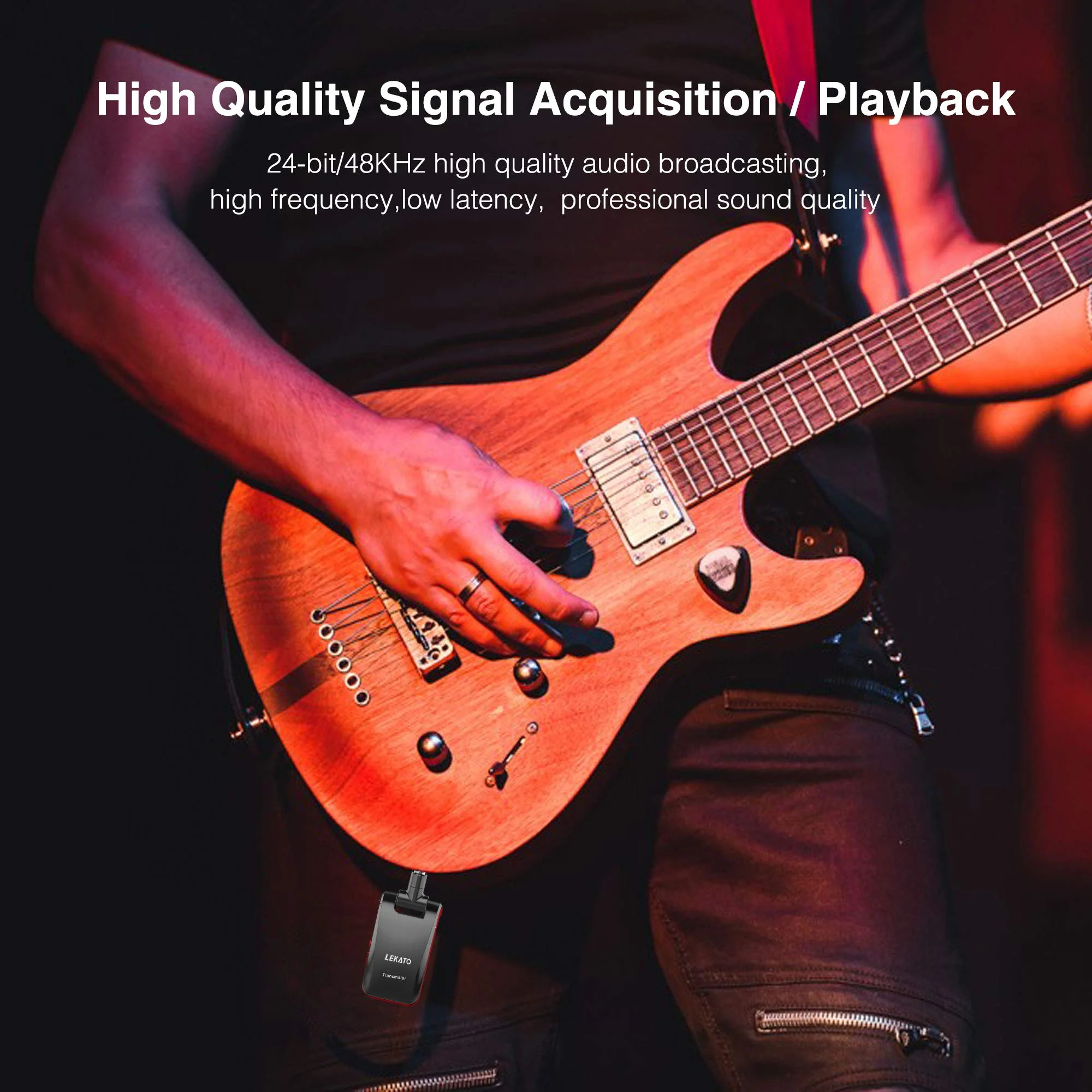 LEKATO Wireless Guitar System 2.4GHz Rechargeable Audio Wireless Transmitter Receiver 6 Channels for Guitar Bass Electric Instruments, Stereo and Mono 1/4” & 1/8” 2 in 1 Plugs,Black(WS-60) black - Image 8