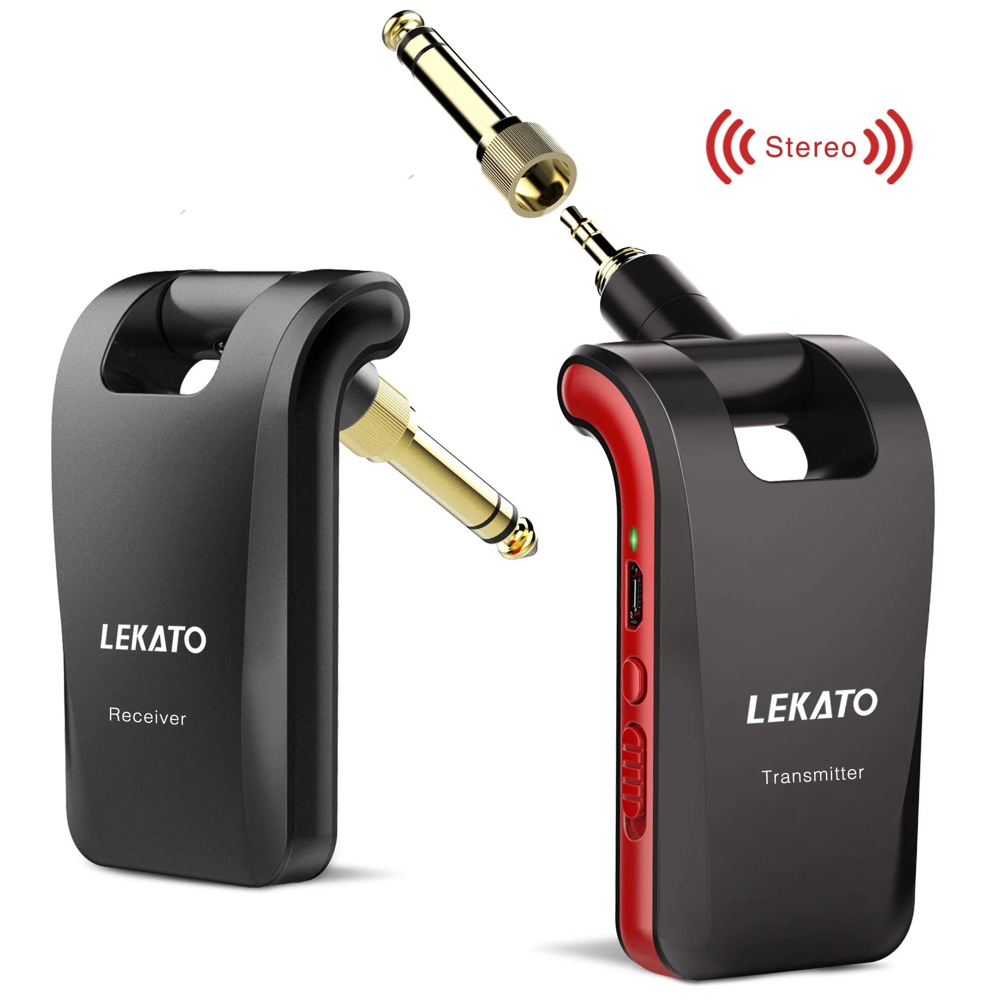 LEKATO Wireless Guitar System 2.4GHz Rechargeable Audio Wireless Transmitter Receiver 6 Channels for Guitar Bass Electric Instruments, Stereo and Mono 1/4” & 1/8” 2 in 1 Plugs,Black(WS-60) black - Image 9