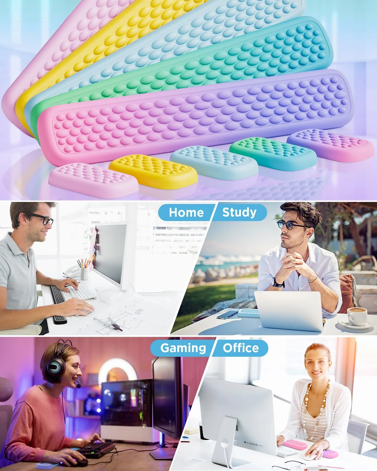 Lekvey Wrist Rest for Computer Keyboard, Keyboard Wrist Rest - Silky Memory Foam Wrist Rest for Keyboard and Mouse, Wrist Pad for Keyboard, Typing Pain Relief Wrist Support for Keyboard, Green Purple - Image 7