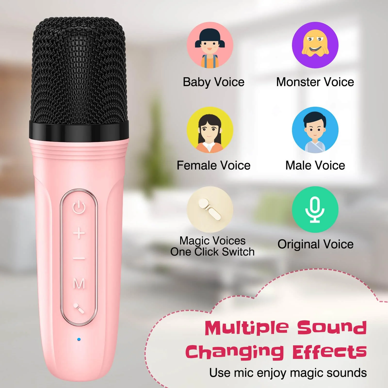 LENRUE Karaoke Machine for Kids with Wireless Microphone, 4 Magic Voices, Karaoke Toys for Girls Boys, Best Birthday Gifts for Kids 4, 5, 6, 7, 8, 9, 10, 11, 12+(M65 Pink 1 Mic) M65 Pink 1 Mic - Image 3