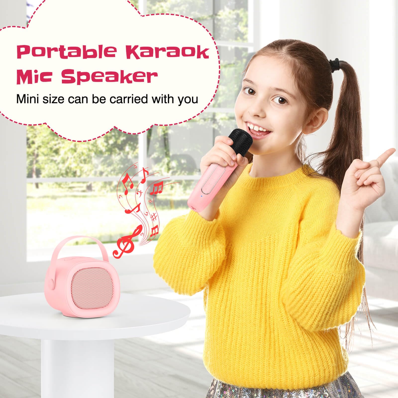 LENRUE Karaoke Machine for Kids with Wireless Microphone, 4 Magic Voices, Karaoke Toys for Girls Boys, Best Birthday Gifts for Kids 4, 5, 6, 7, 8, 9, 10, 11, 12+(M65 Pink 1 Mic) M65 Pink 1 Mic - Image 5