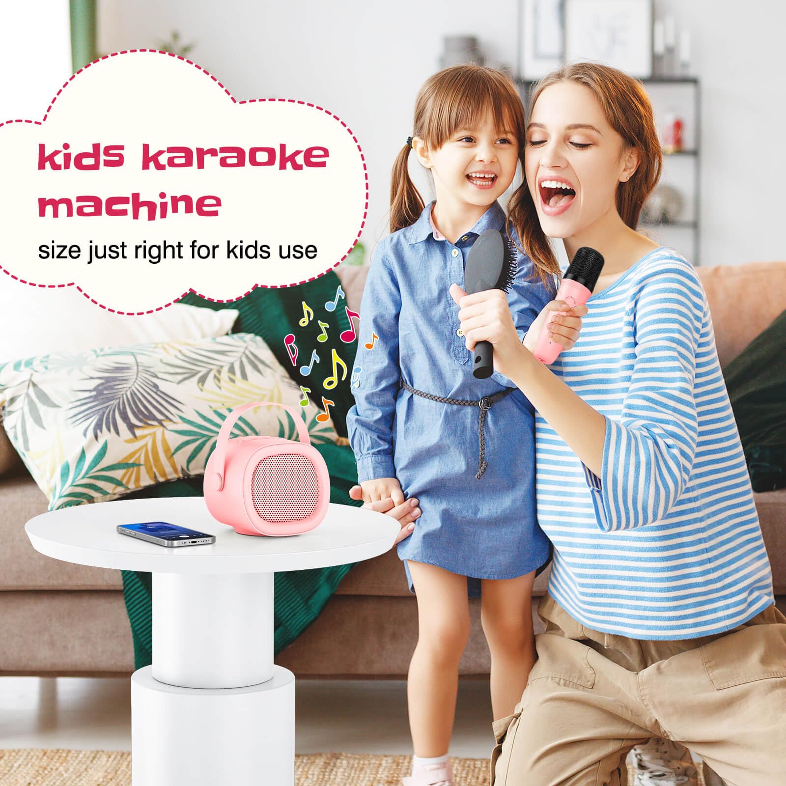 LENRUE Karaoke Machine for Kids with Wireless Microphone, 4 Magic Voices, Karaoke Toys for Girls Boys, Best Birthday Gifts for Kids 4, 5, 6, 7, 8, 9, 10, 11, 12+(M65 Pink 1 Mic) M65 Pink 1 Mic - Image 6