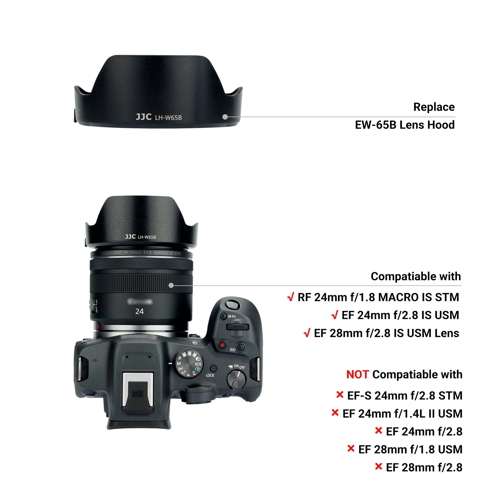 Lens Hood for Canon RF 24mm F1.8 Macro is STM,EF 24mm 2.8 is USM and EF 28mm 2.8 is USM Lens,Reversible Lens Shade Replace Canon EW-65B Lens Hood, Compatible with 52mm 58mm Filters and Lens Cap Replace Can. EW-65B - Image 4