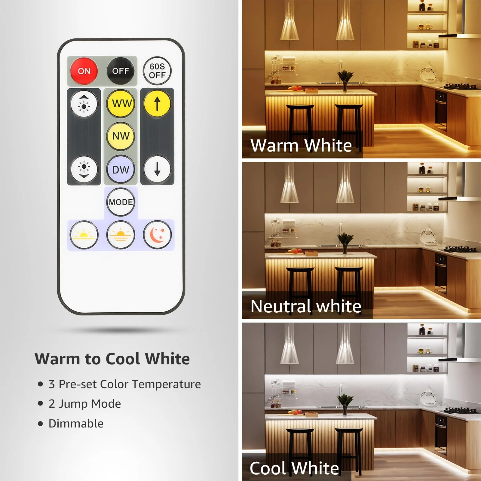 Lepro LED Tunable White Strip Light, Warm to Cool White,32.8ft Dimmable Bright LED Tape Lights, 600 LEDs 2835, Strong 3M Adhesive, Not Cuttable, Suitable for Christmas Decorations, Home, Bedroom 32.8 ft - Image 2