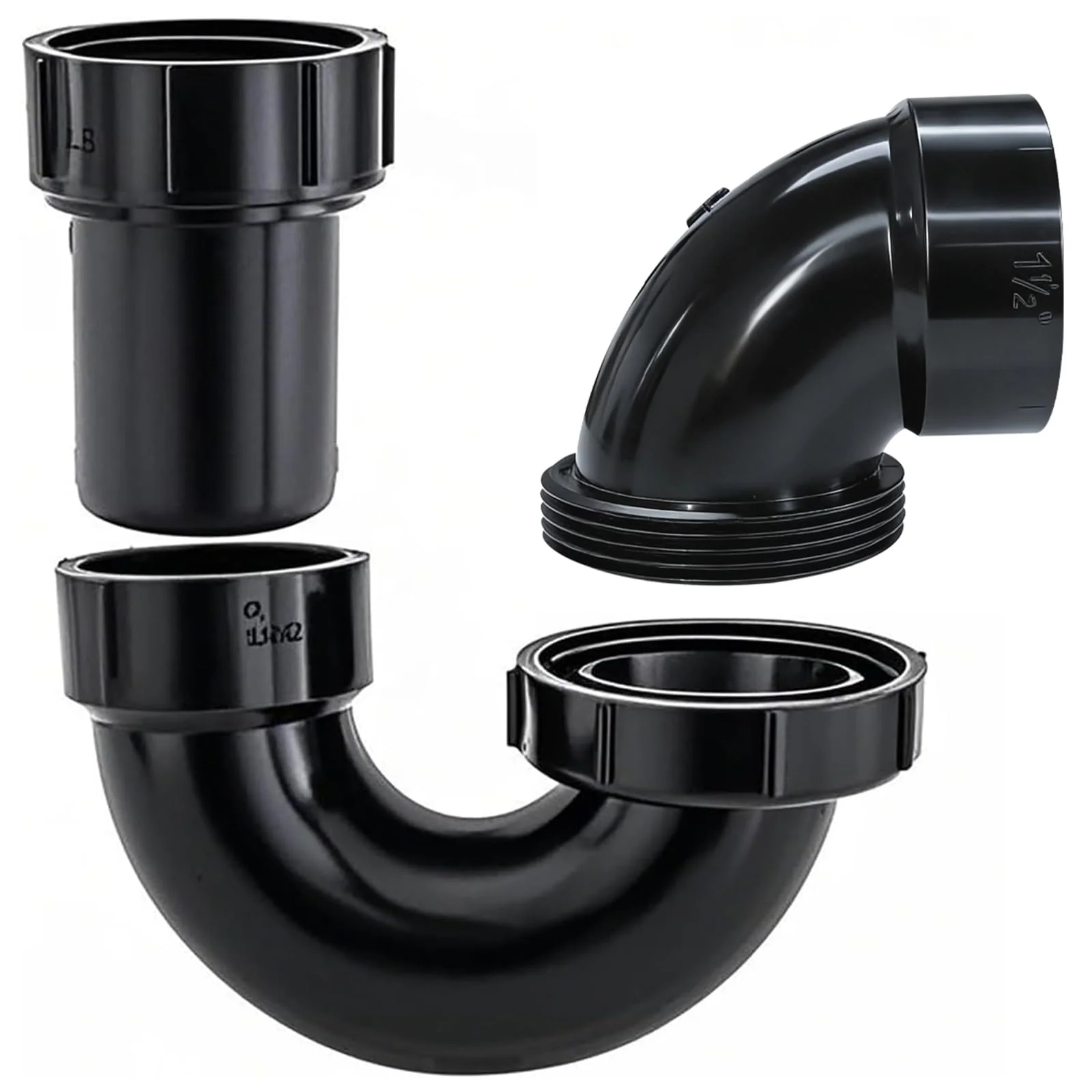 Lesso ABS Adjustable P Trap1 1/2 Inch for RV Drain Bathroom Kitchen Sink Drain Pipe Tubular Kit with White Threaded Adapter Ring 1-1/2 x 1-1/2 Inch P trap-B
