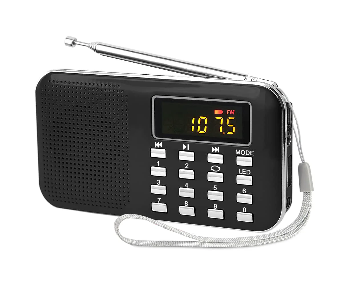 Leting Radios Portable AM/FM MP3 Speaker, Supports Micro SD/USB, Records Music, Rechargeable Battery, Mini Radio with Best Reception (Black) BLACK