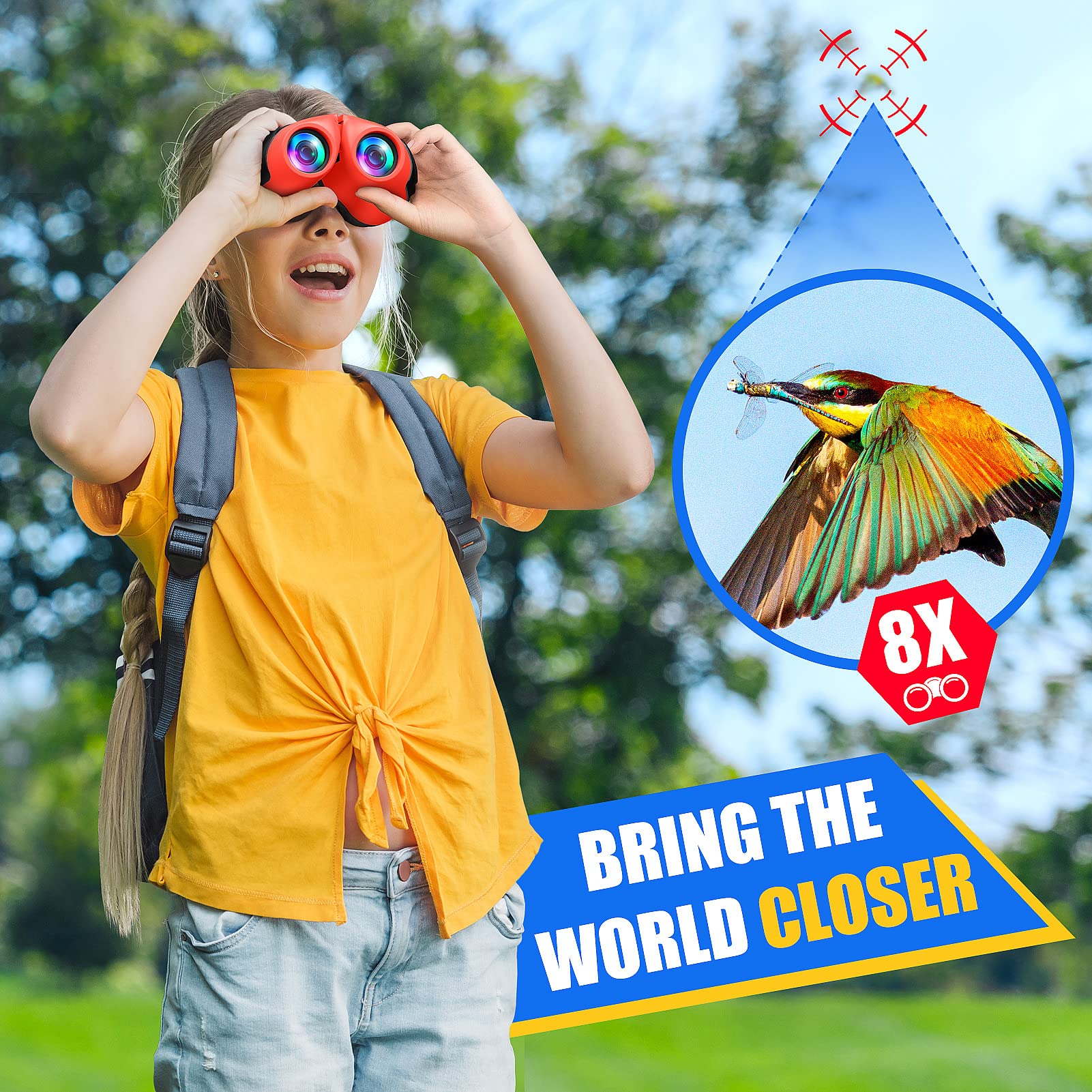 LET'S GO! Binocular for Kids, Compact High Resolution Shockproof Binoculars Red - Image 3