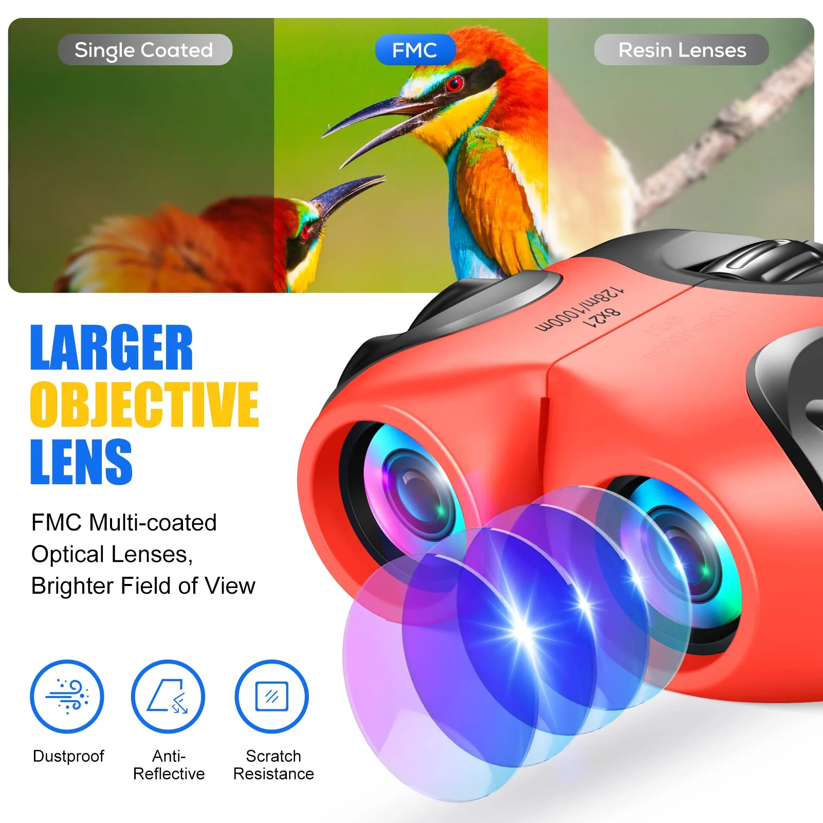 LET'S GO! Binocular for Kids, Compact High Resolution Shockproof Binoculars Red - Image 4