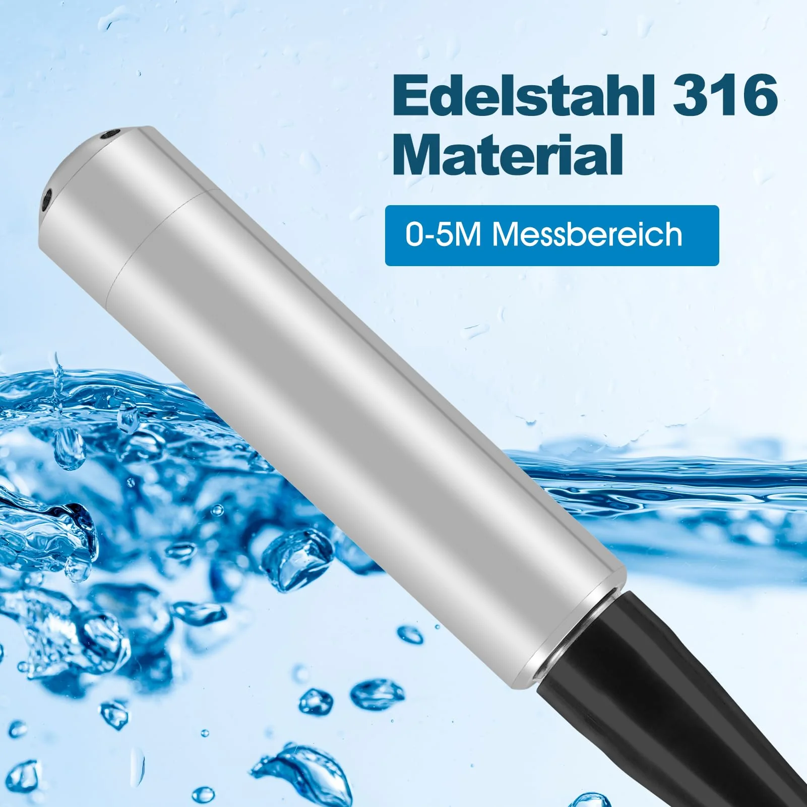 Level Sensor, Flexible 316 Stainless Steel Water Level Sensor with 4-20 mA Signal Output, 6 m Waterproof Cable with Measuring Range 0-5 m, DC 24 V Level Indicator for Water Level and Liquid - Image 3