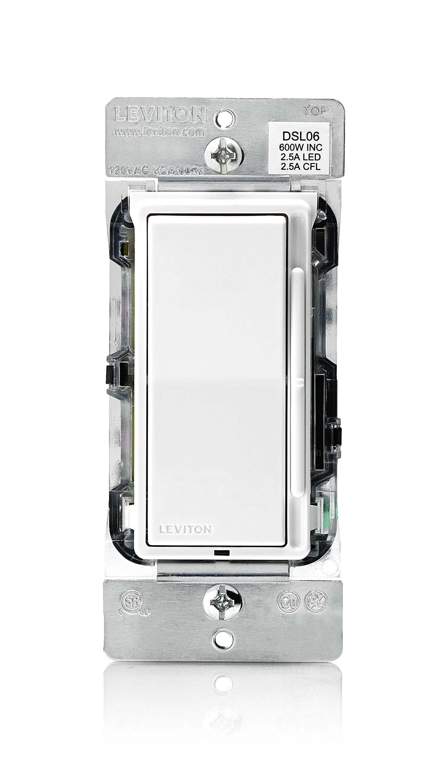 Leviton Decora Slide Dimmer Switch for Dimmable LED, Halogen and Incandescent Bulbs, DSL06-1LZ, White with Ivory and Light Almond Faceplates 1 Pack