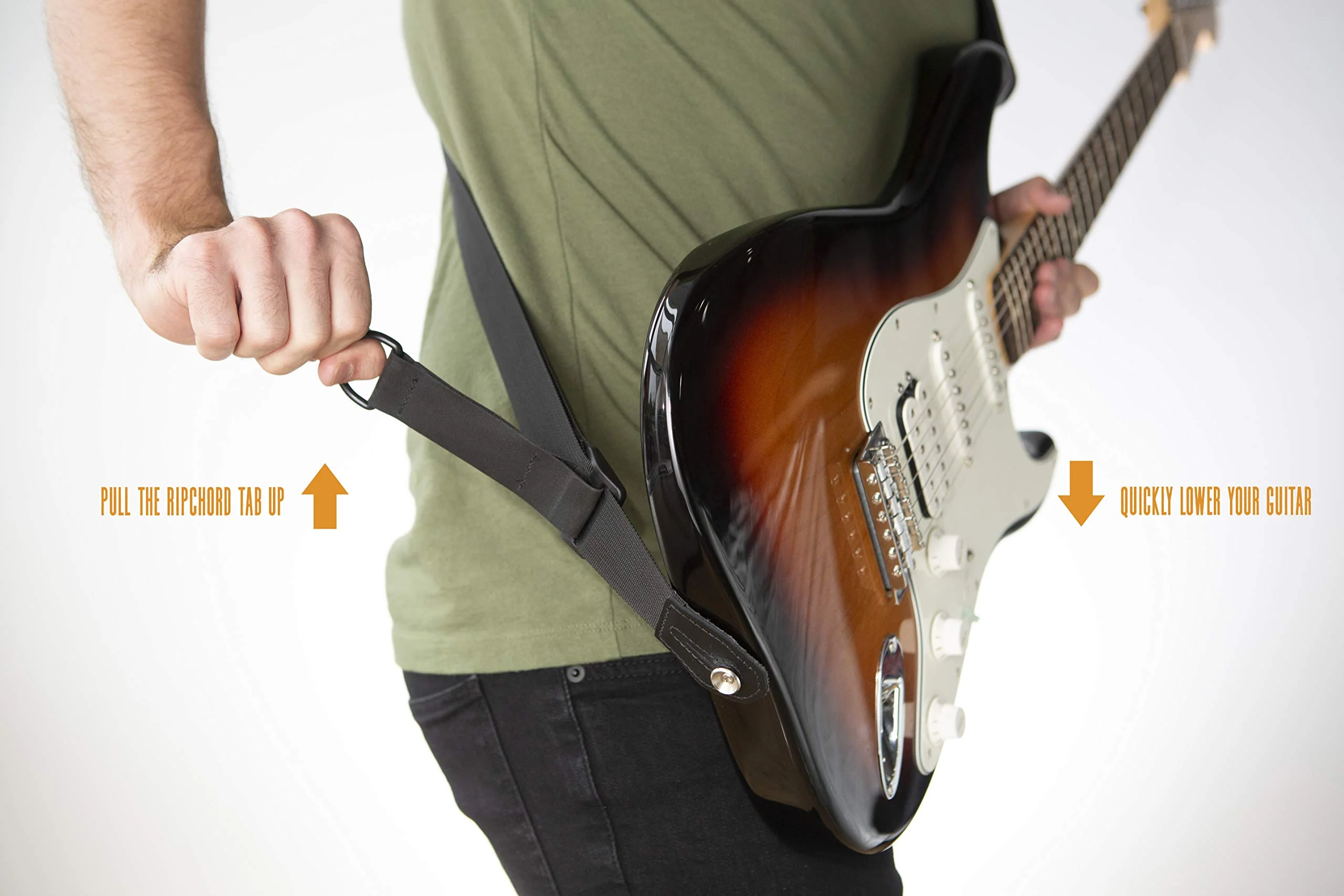 Levy's Leathers Right Height Guitar Strap with RipChord Quick Adjustment Technology; 3" Wide Ergonomic Padded Leather - Black (MRHSS-BLK) Ergo - Image 4