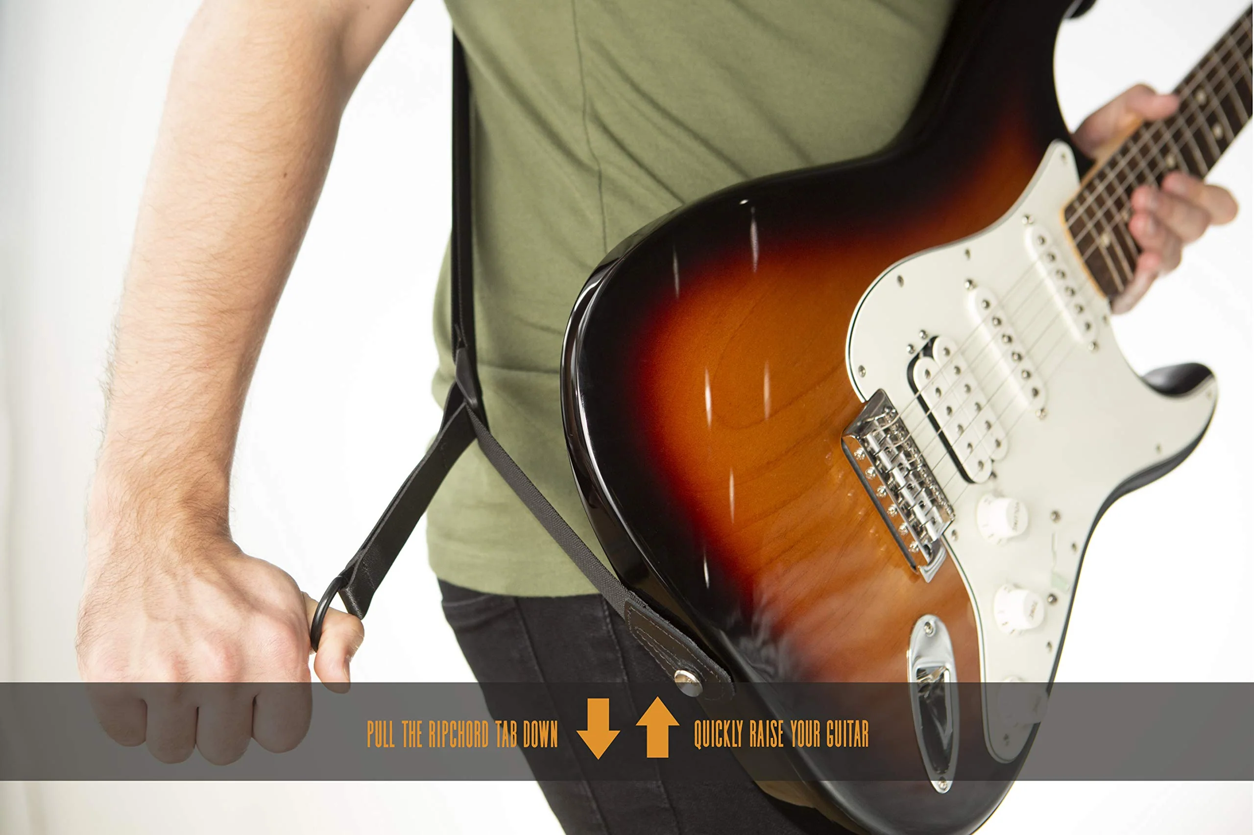 Levy's Leathers Right Height Guitar Strap with RipChord Quick Adjustment Technology; 3" Wide Ergonomic Padded Leather - Black (MRHSS-BLK) Ergo - Image 5