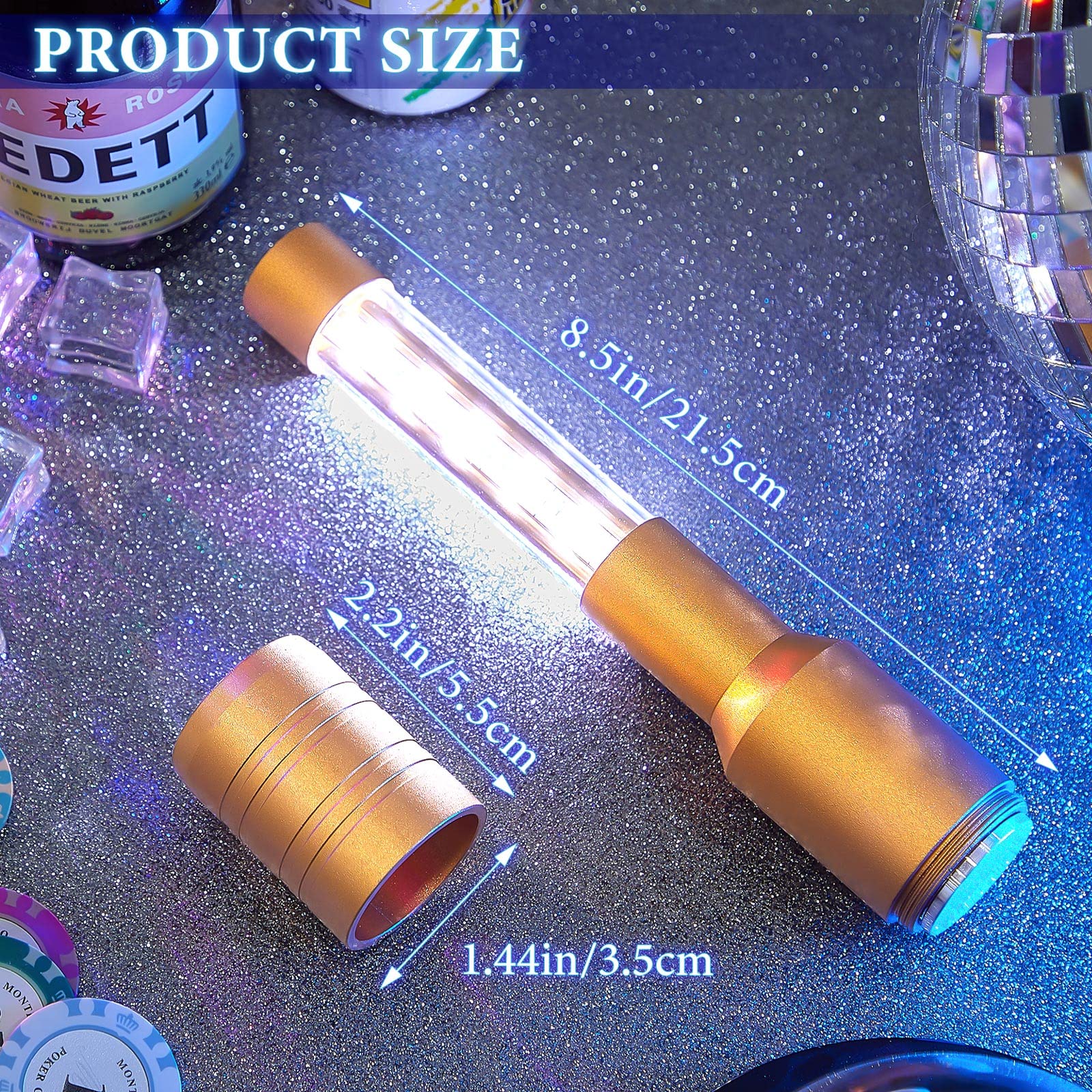 Lewtemi 4 Pieces Bottle Girl Lights Strobe Baton Bottle Service Lights Rechargeable Champagne Topper Handheld Sparklers for Bar Club VIP Nightclubs Party Event(Gold) Gold - Image 2