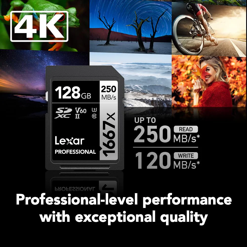 Lexar 128GB (2-Pack) Professional 1667x SDXC Memory Cards, UHS-II, C10, U3, V60, Full-HD & 4K Video, Up To 250MB/s Read, for Professional Photographer, Videographer, Enthusiast (LSD128CBNA16672) 2-Pack - Image 2