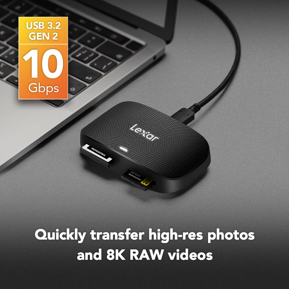 Lexar Professional CFexpress Type B/SD USB 3.2 Gen 2 Reader, Transfer Speeds Up to 10Gbps, Designed for CFexpress Type B and SD Cards (LRW520U-RNBNG) CFexpress Type B / SD USB 3.2 Reader - Image 3