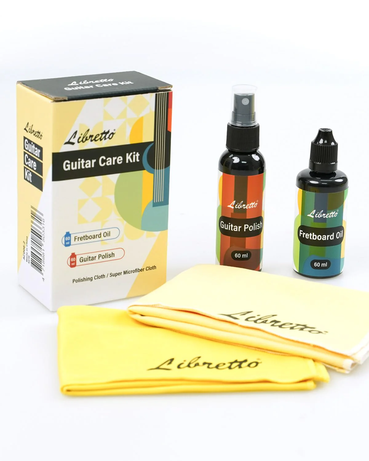 Libretto Guitar Cleaning Kit, 2 Pack Guitar Maintenance Set with Polish, Fretboard Oil and 2 Microfiber Cloths, All in One Care for Acoustic and Electric Guitars 2-Pack