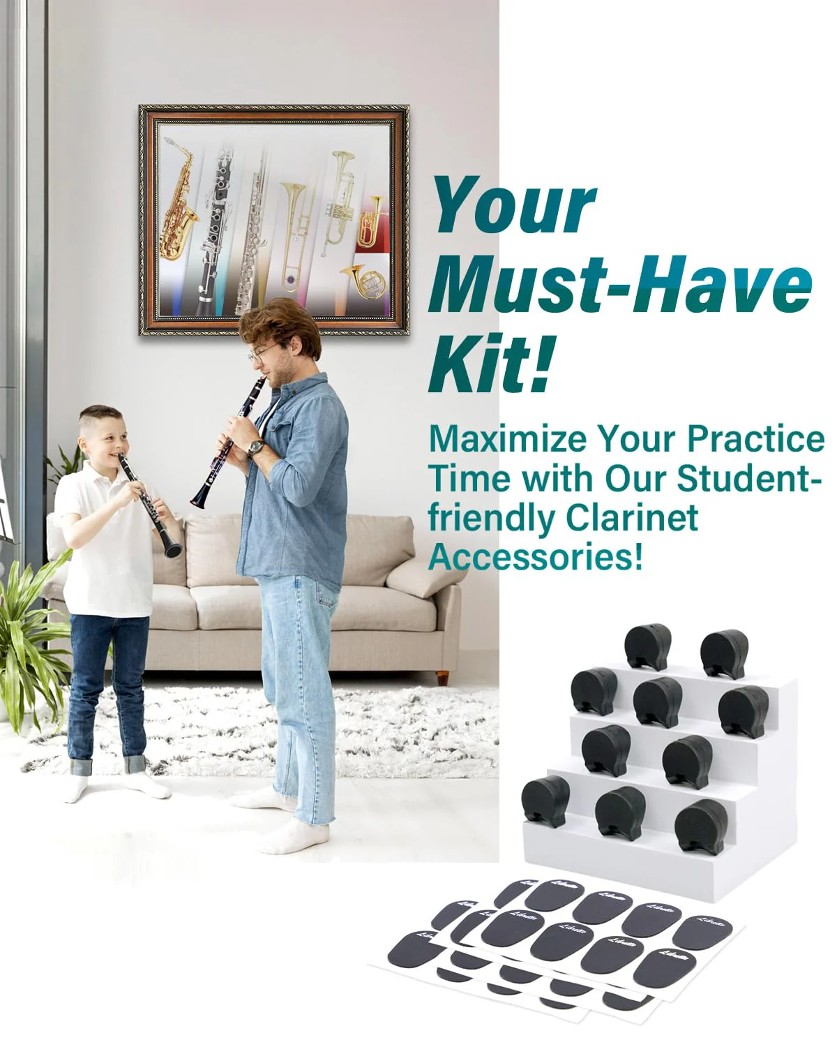 Libretto Mouthpiece Pad & Thumb Rest Cushion for Clarinet, Oboe. Giftable Woodwinds Accessory Kit: 32pcs Mouthpiece Patch, 10pcs Thumb protectors. Expertly Prepared for Your Clarinet Experience! Mouthpiece pad+Thumb Rest Cushion - Image 2