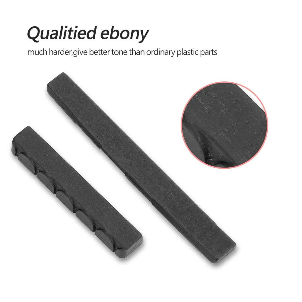 life Guitar Ebony Nut and Saddle, 1 Set 2 PCS Ebony Nut and Saddle for Classical Guitar Parts for Acoustic Guitar Nut - Image 8