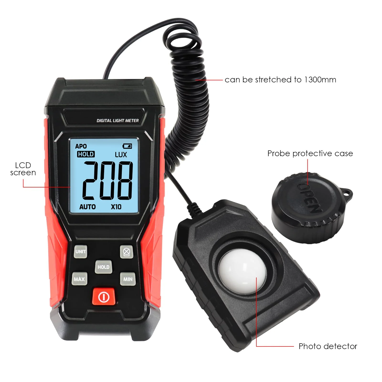 Light Meter Digital Lux Meter Handheld Illuminance Light Meter with 360 Degree Rotating Sensor, 4 Digit LCD Display 0~200,000 Measurement Range Luxmeter Tester for Plants, Headlights, Home & Office - Image 3