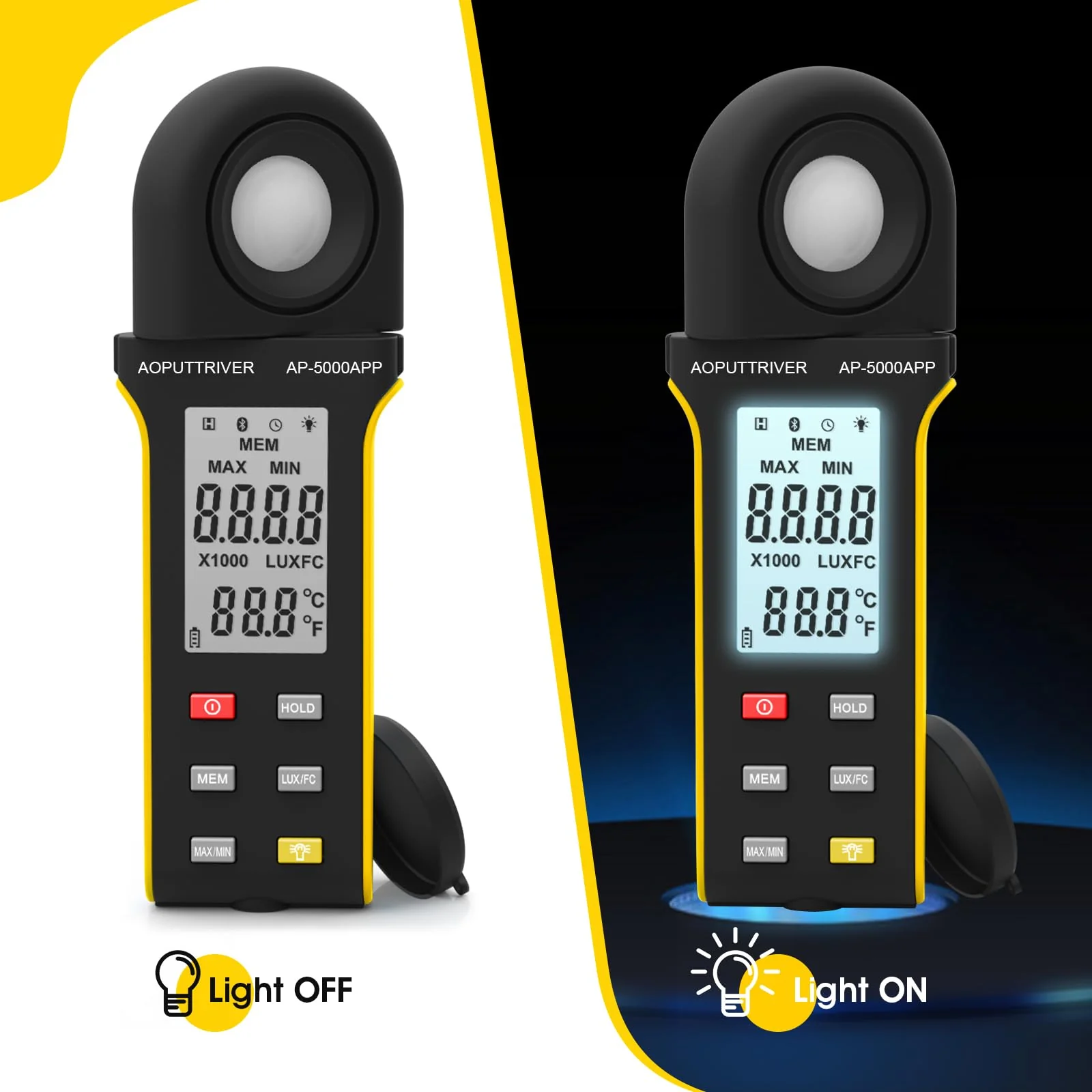 Light Meter,Lux/Foot Candles Meter with Bluetooth,0.1~400,000 Lux with 270º Rotating Sensor,Light Meter for Plants, Car Headlights, Home & Office LEDs - Image 4