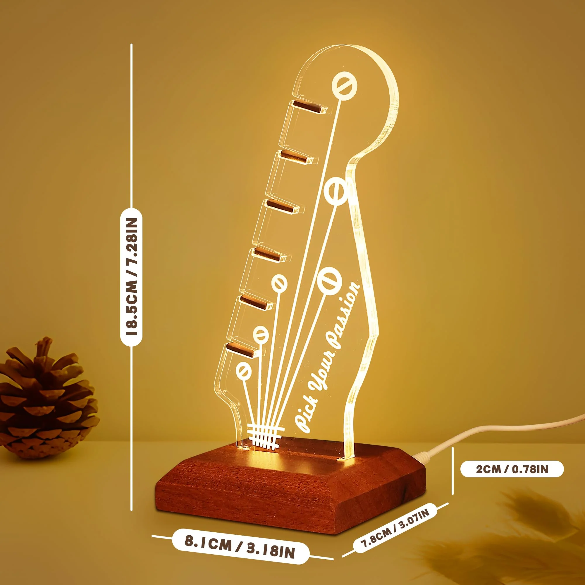 Light Up Guitar Pick Holder, Acrylic Electric Guitar Headstock Shaped Pick Holder with Wooden Base for Picks Storage and Display, Gift for Guitar Players Guitarists Guitar Pick Holder-a - Image 5