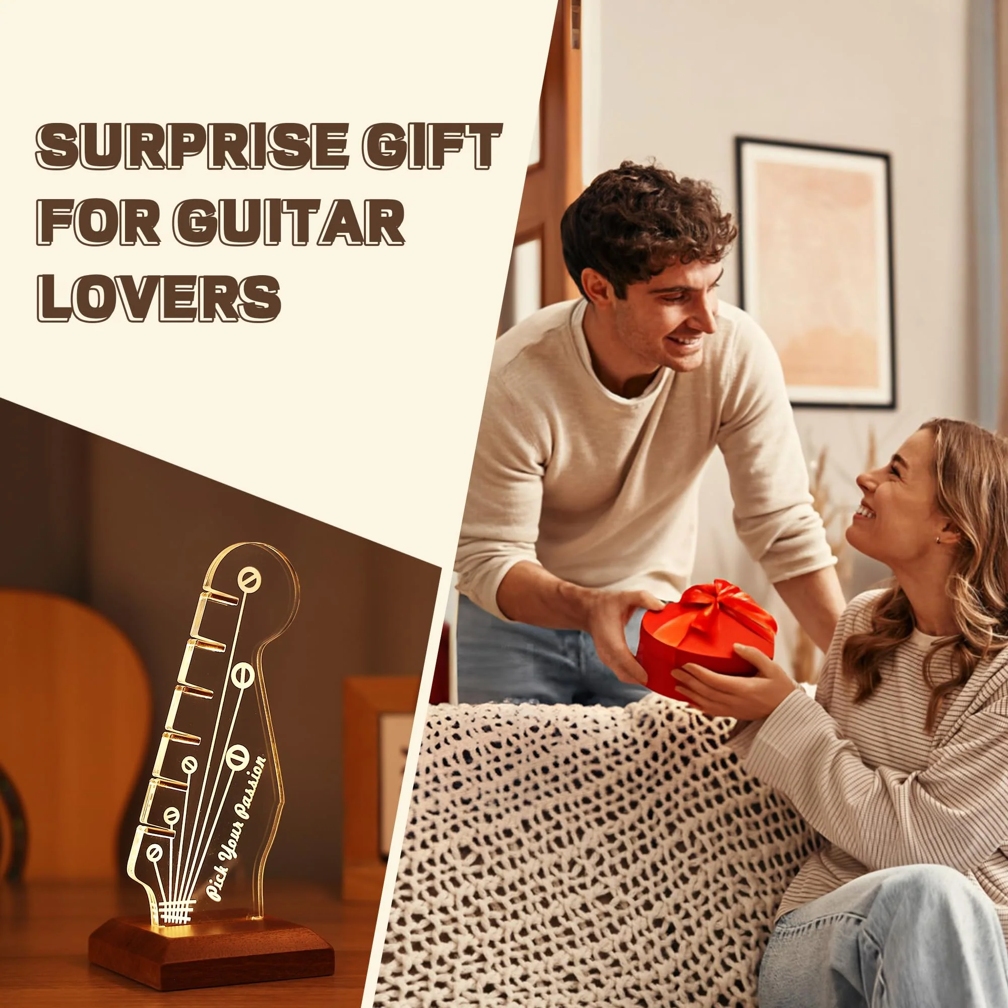 Light Up Guitar Pick Holder, Acrylic Electric Guitar Headstock Shaped Pick Holder with Wooden Base for Picks Storage and Display, Gift for Guitar Players Guitarists Guitar Pick Holder-a - Image 6