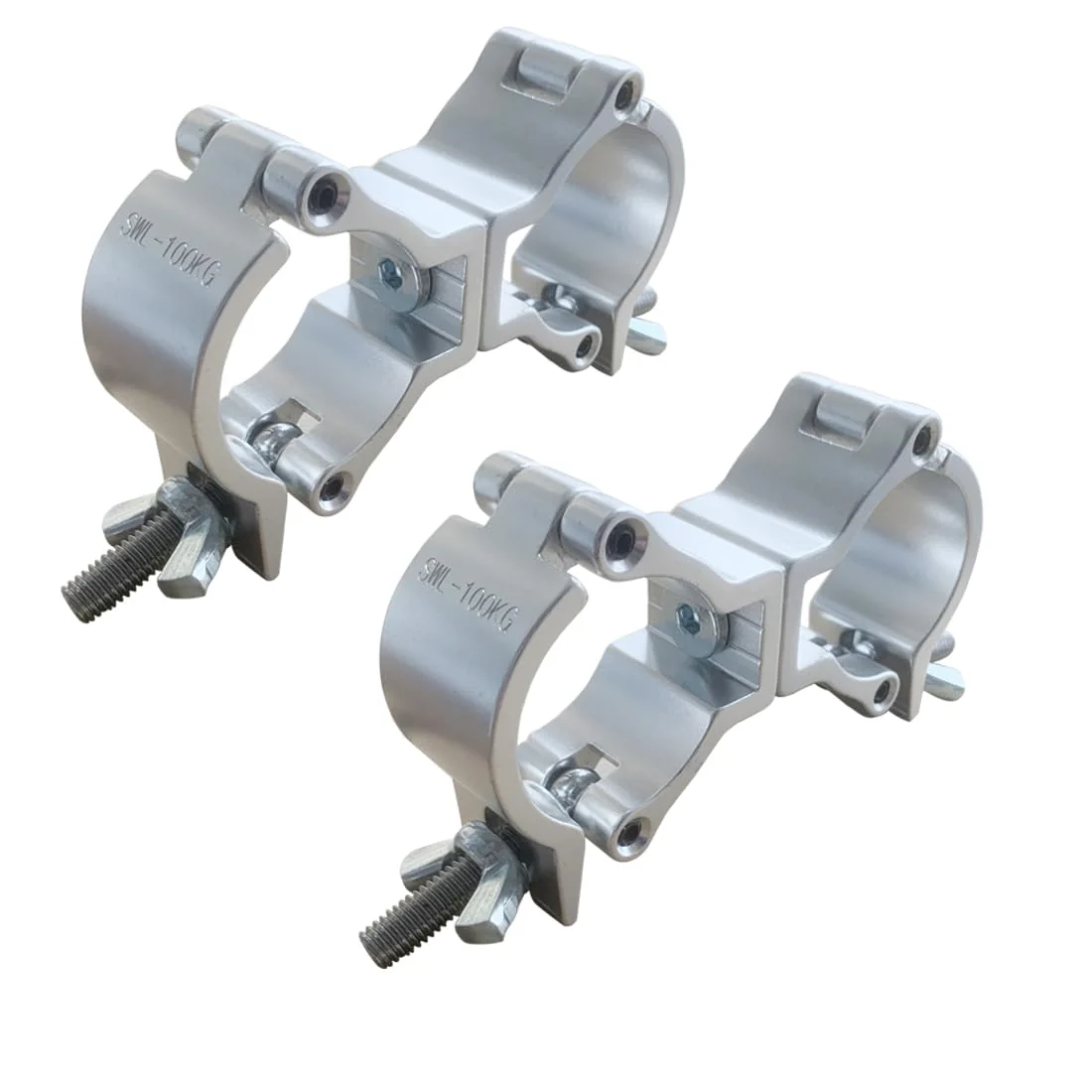 Lighting Truss Swivel Coupler DJ Light Clamps,Moving head Pole Mount stage lighting clamp kit fit 1.49-1.65 inches tupe,Heavy Duty Aluminum Alloy 220 LBs light with clamp (2 pack/Silver)