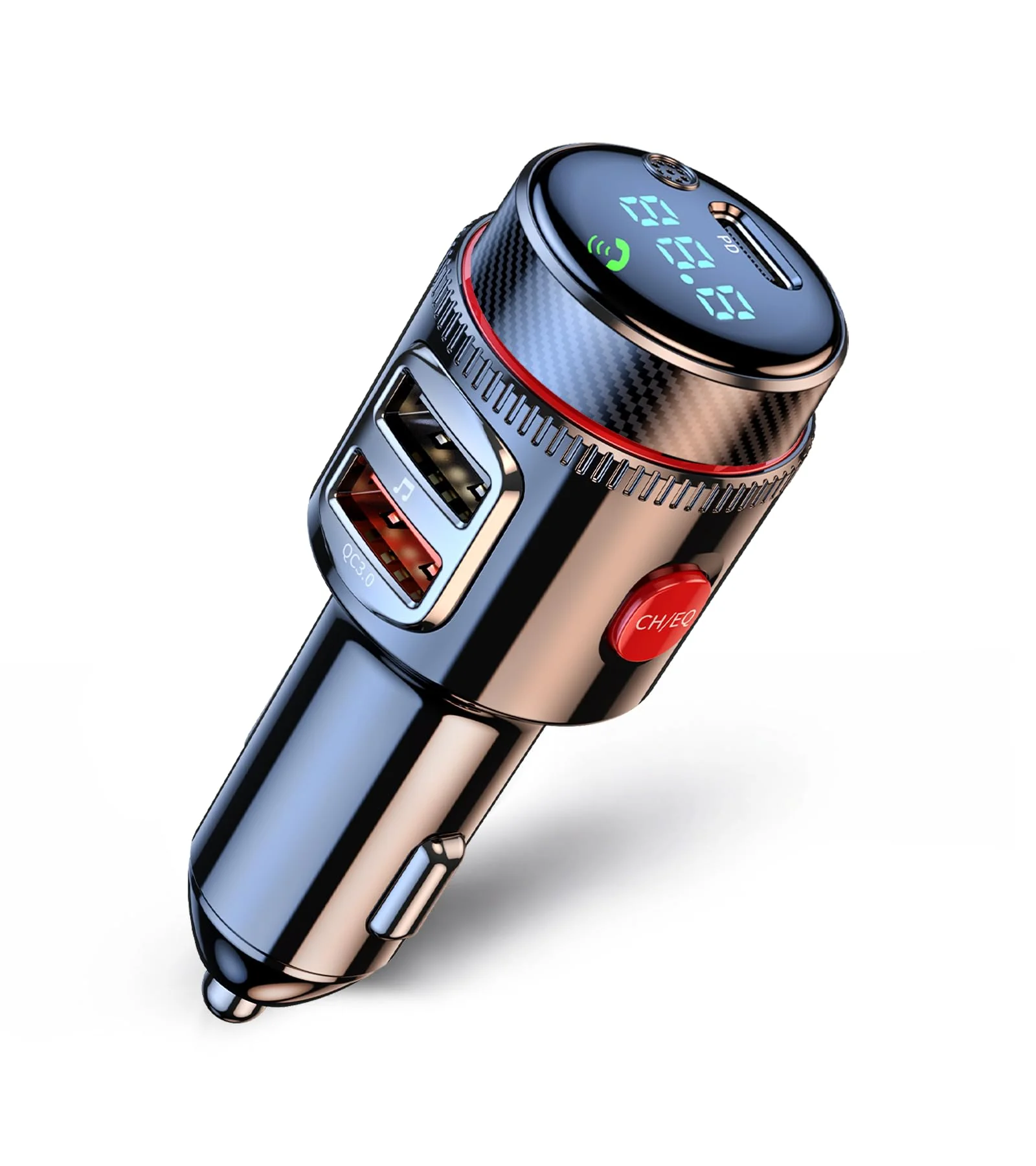 LIHAN Bluetooth 5.4 Car FM Transmitter, Wireless AUX Adapter with USB-C PD 30W & QC3.0 18W Dual Fast Charging, HiFi Bass EQ, CVC Hands-Free Calls, Siri/Google Assistant, 12V/24V Cars/Trucks/Vans