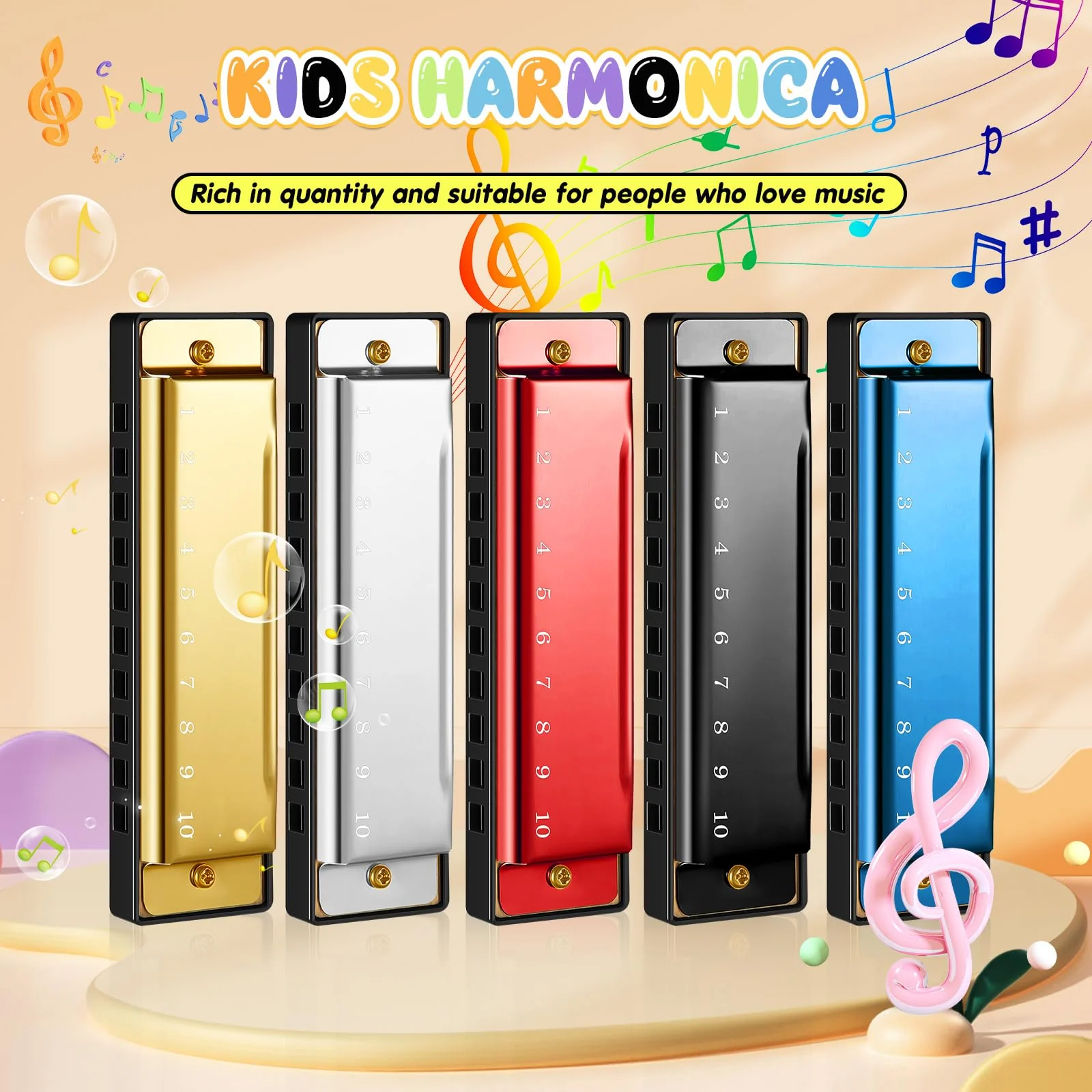 Liliful 10 Pcs 10 Hole Metal Harmonica Bulk with Number Holes 5 Colors Harmonica Instrument Mouth Organ Musical Educational Enlightenment for Beginners Party Favor Charity Birthday Valentines Day Gift - Image 3